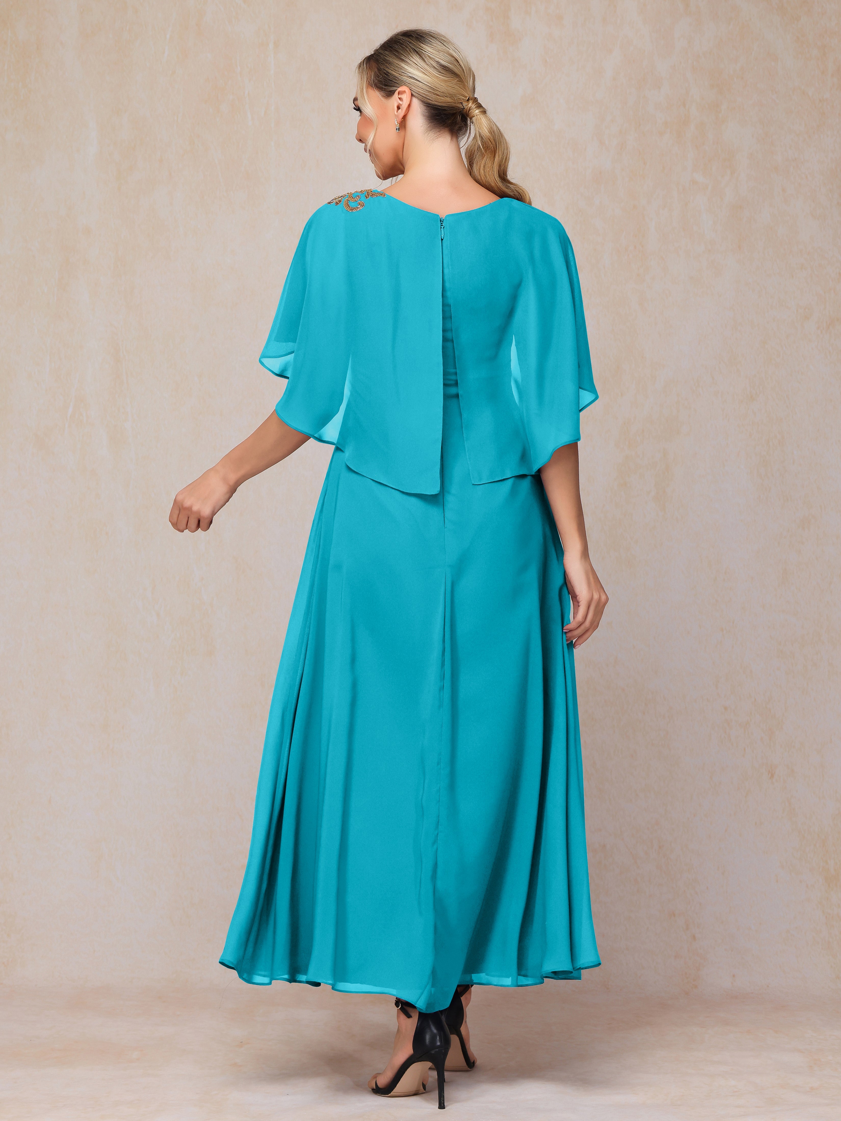 Formal Short Sleeves Ankle Length Chiffon Wedding Guest Dresses