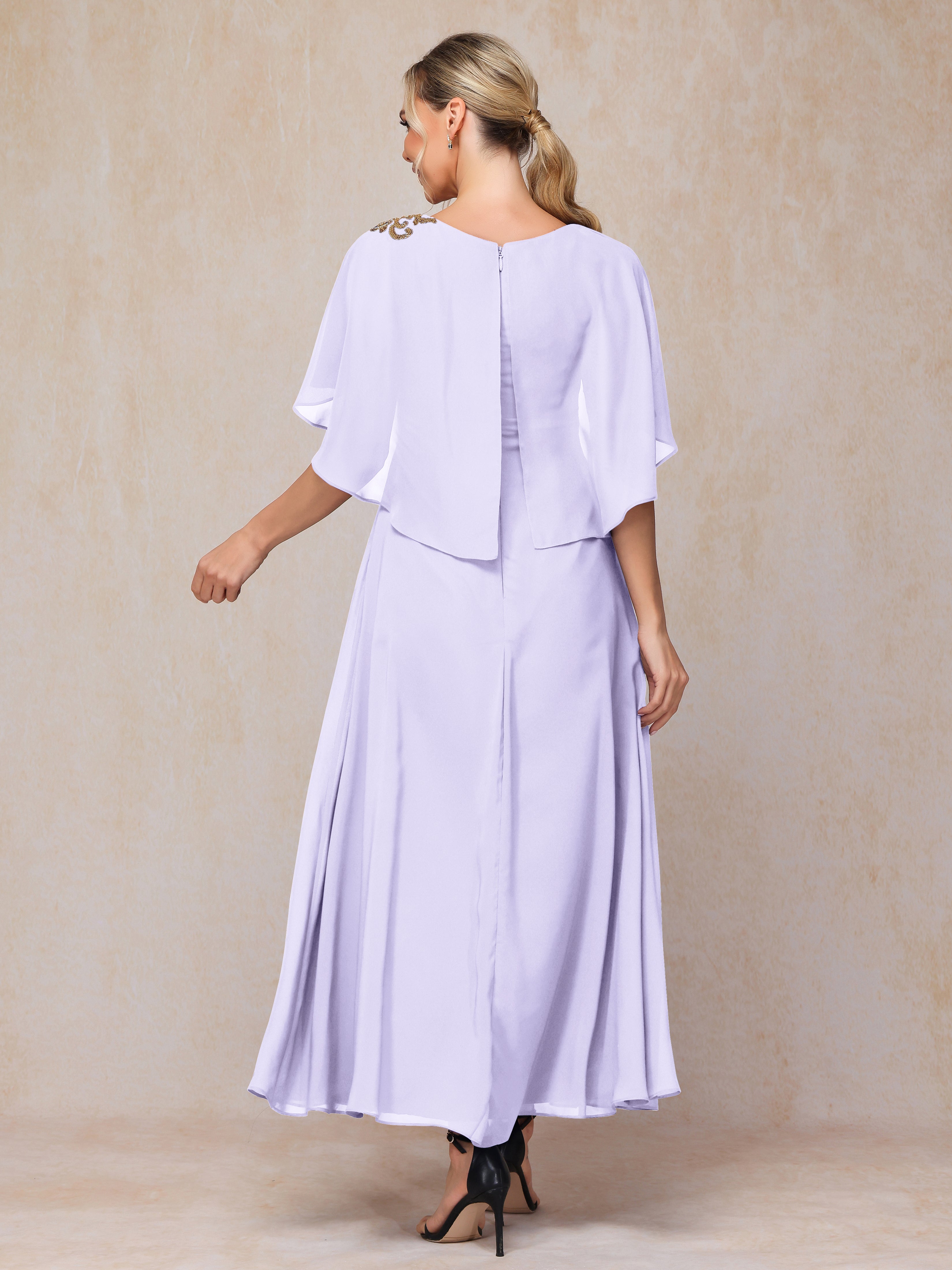 Formal Short Sleeves Ankle Length Chiffon Wedding Guest Dresses