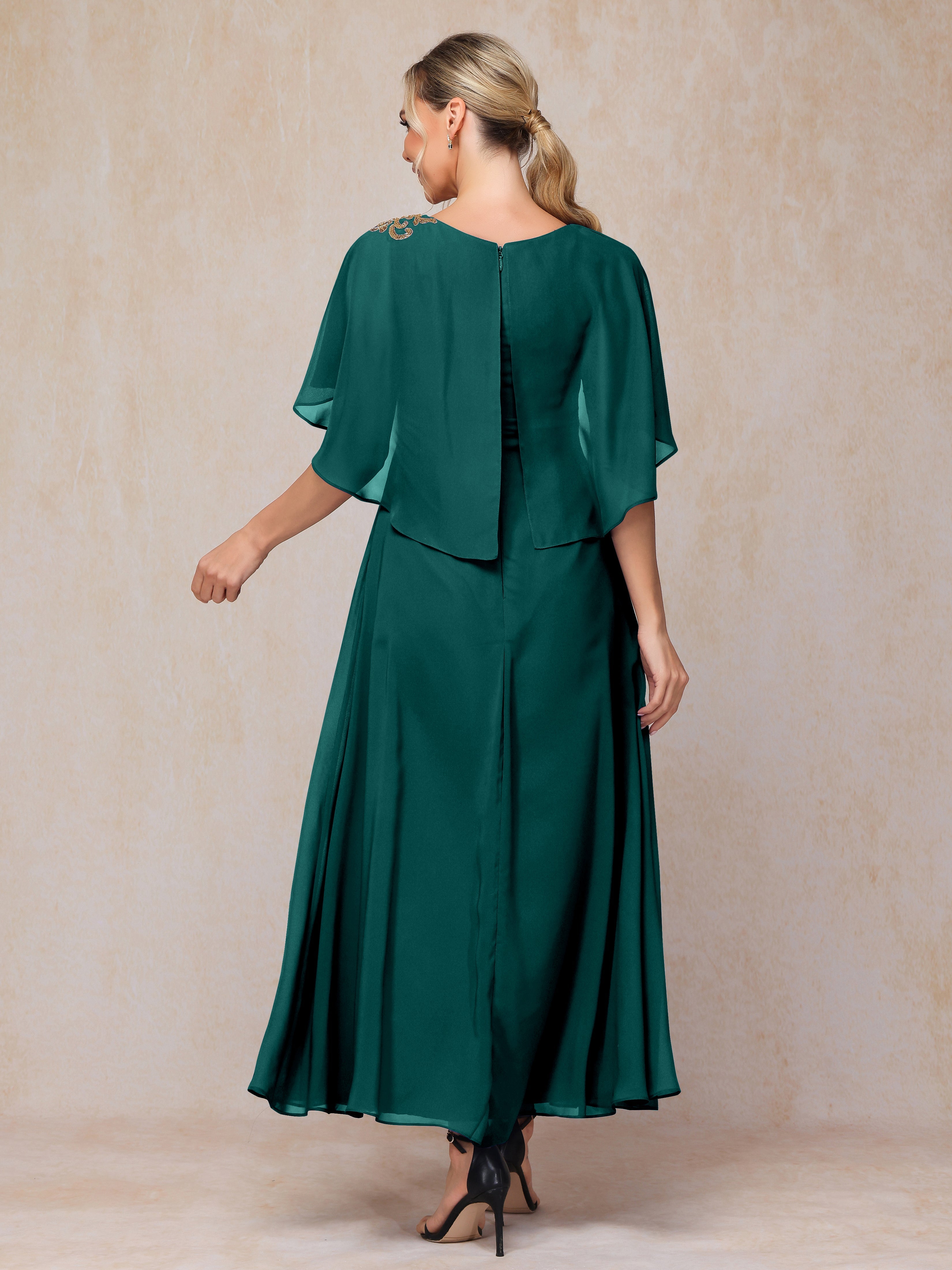 Formal Short Sleeves Ankle Length Chiffon Wedding Guest Dresses