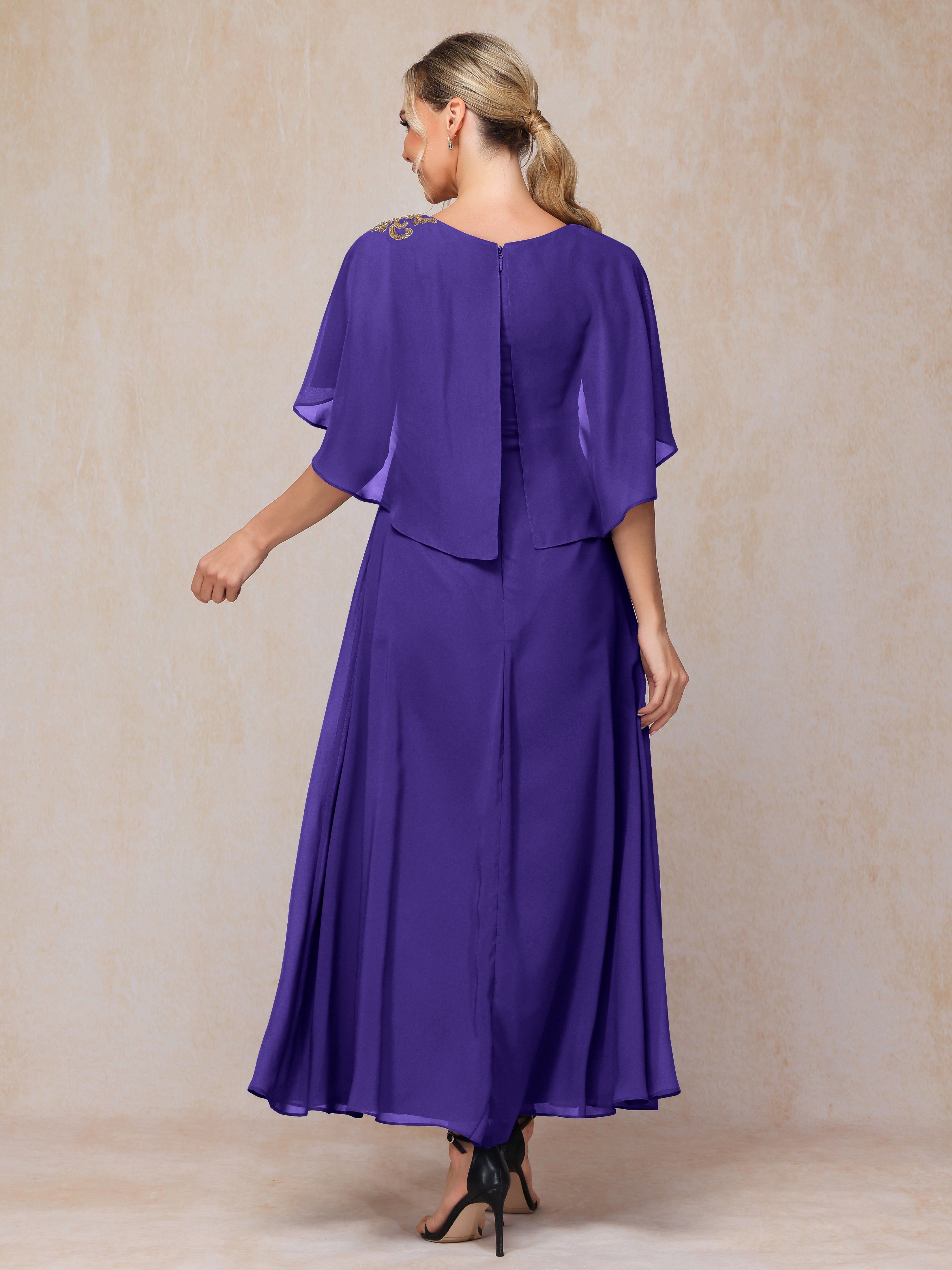 Formal Short Sleeves Ankle Length Chiffon Wedding Guest Dresses