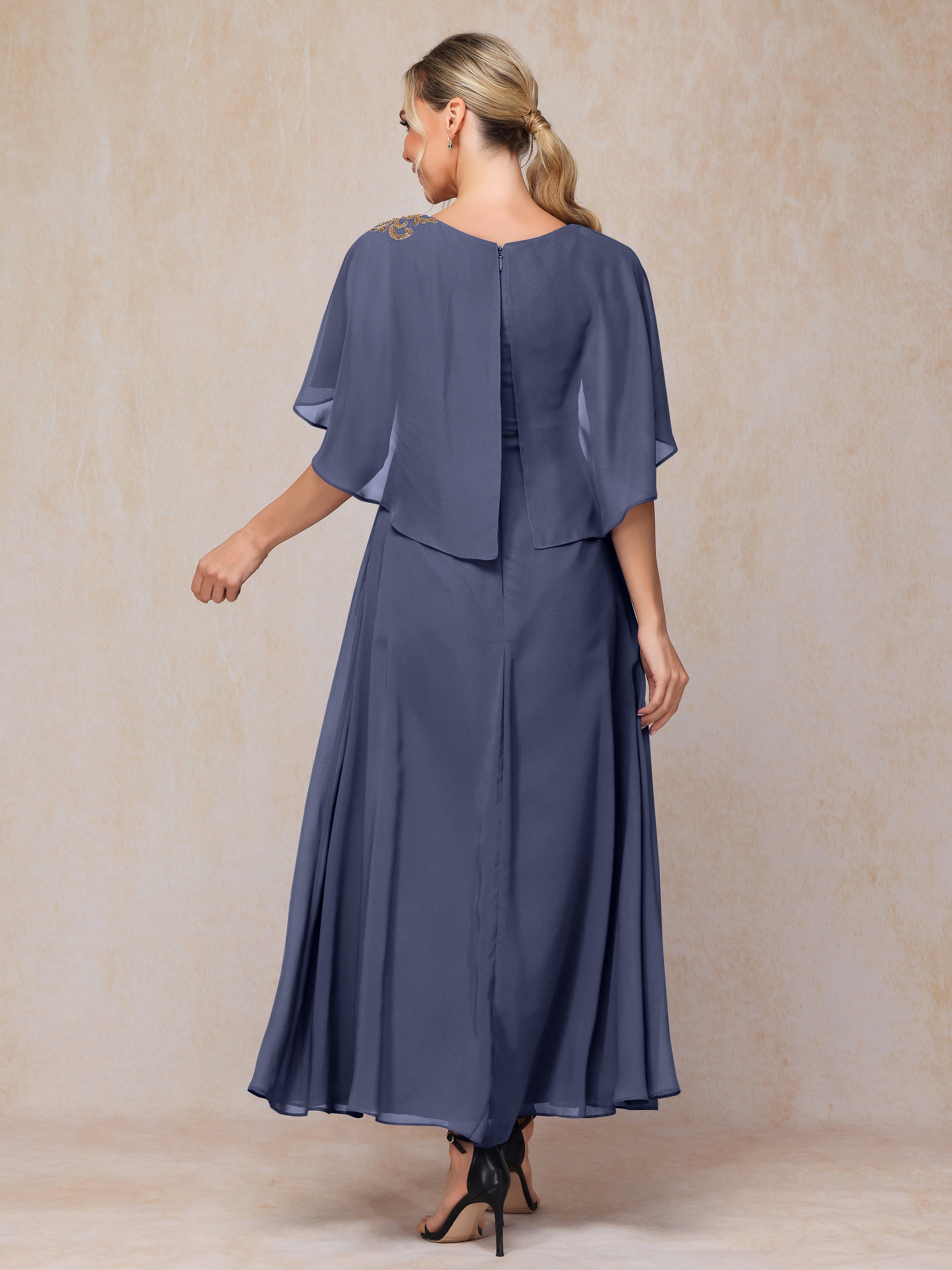 Formal Short Sleeves Ankle Length Chiffon Wedding Guest Dresses