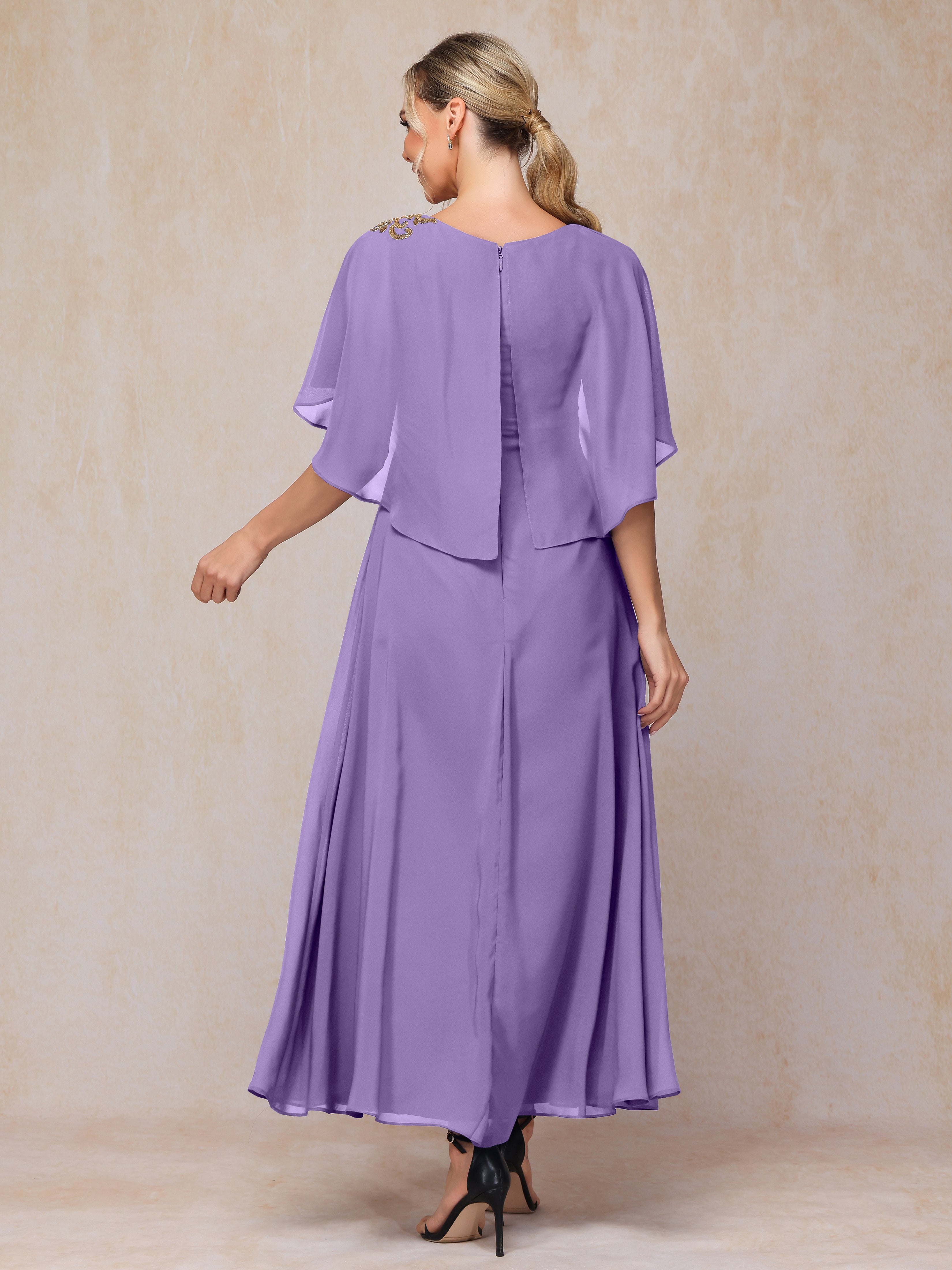 Formal Short Sleeves Ankle Length Chiffon Wedding Guest Dresses
