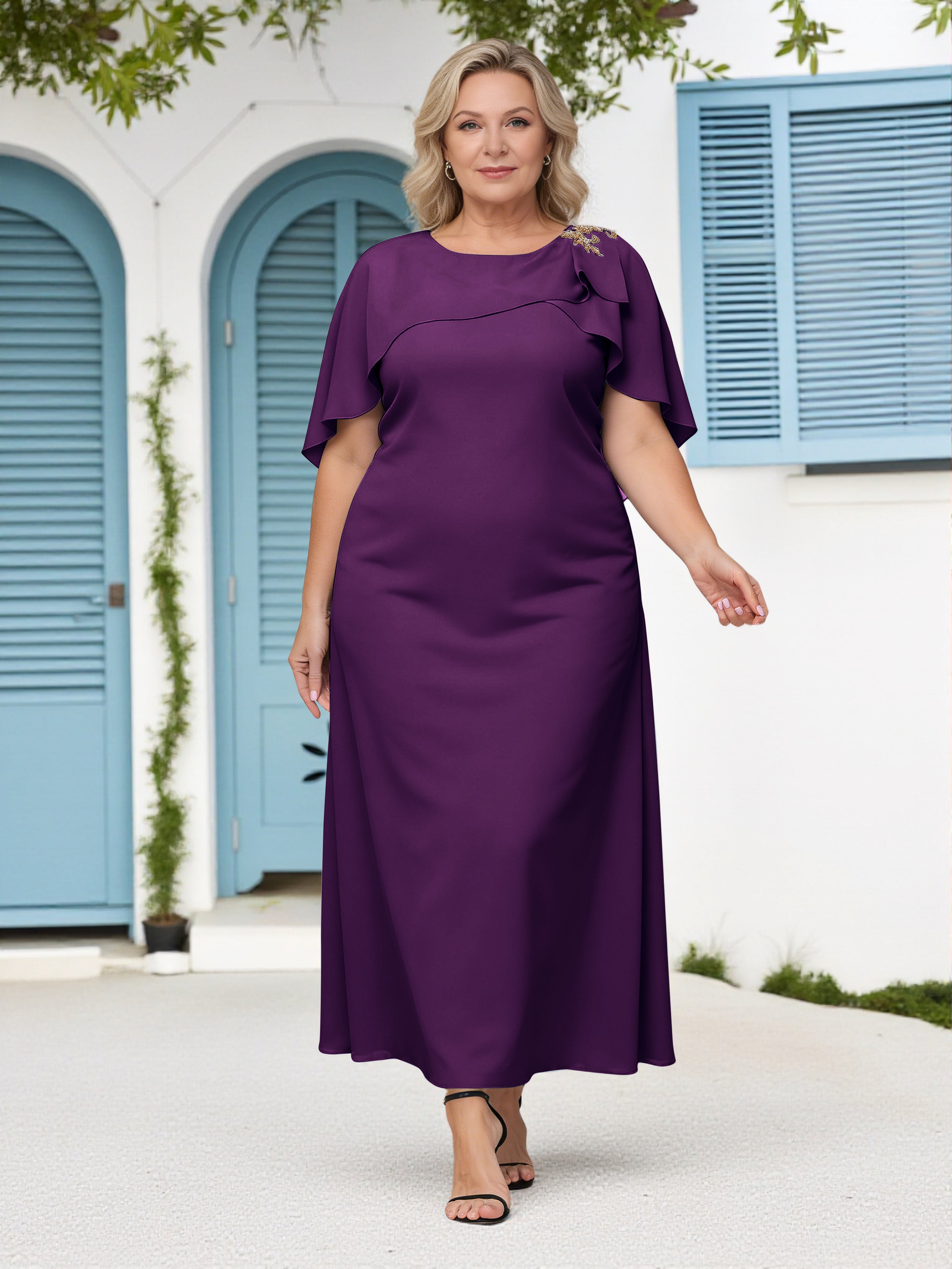 Cicinia Chiffon Grape Mother Of The Bride Dress Plus Size Long Ankle Length Appliques Lace