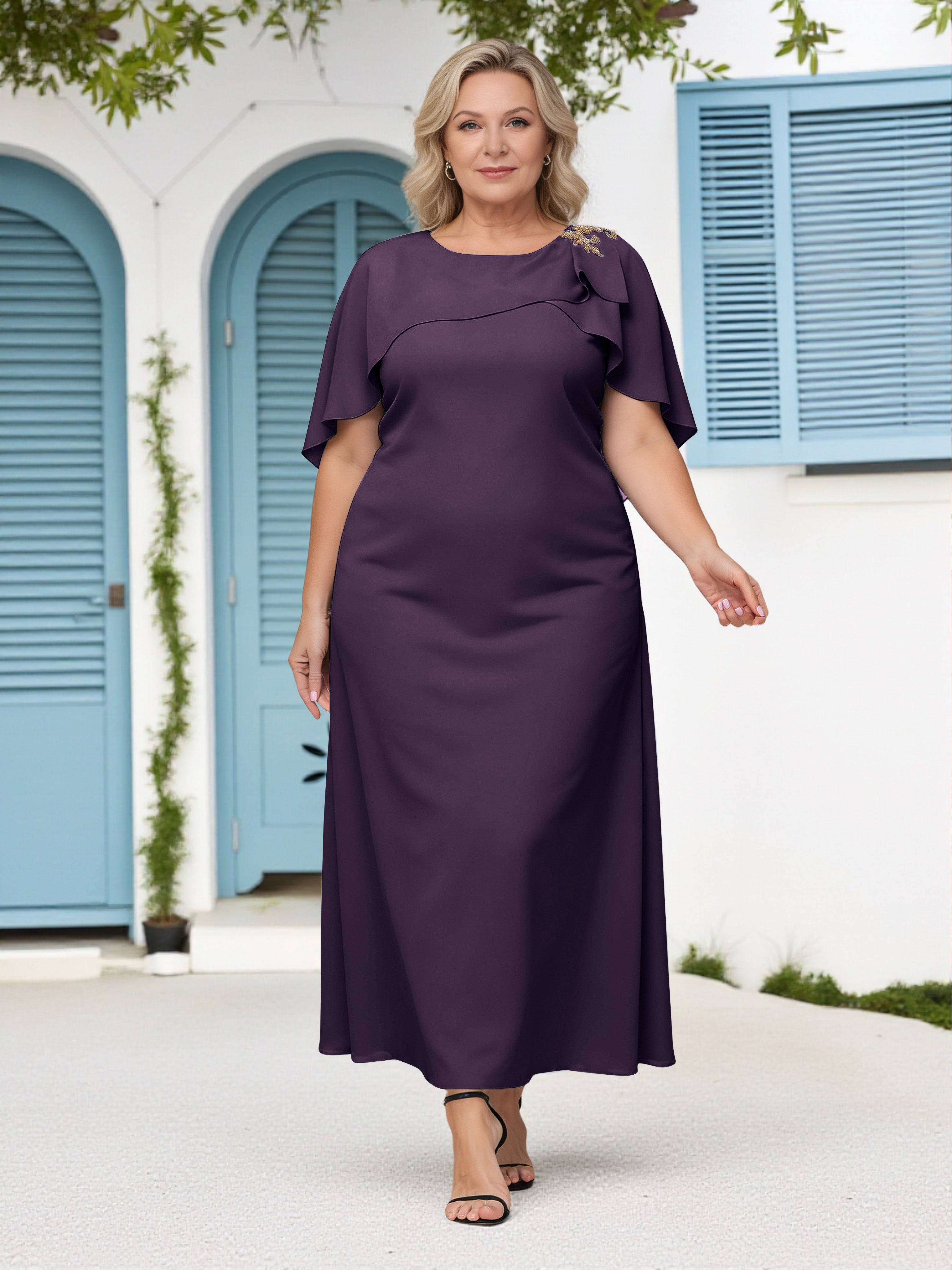 open lace back dress Plus Size Purple Mother of The Bride Dresses 2021 Off Shoulder Lace Floor Length 8 / Burgundy
