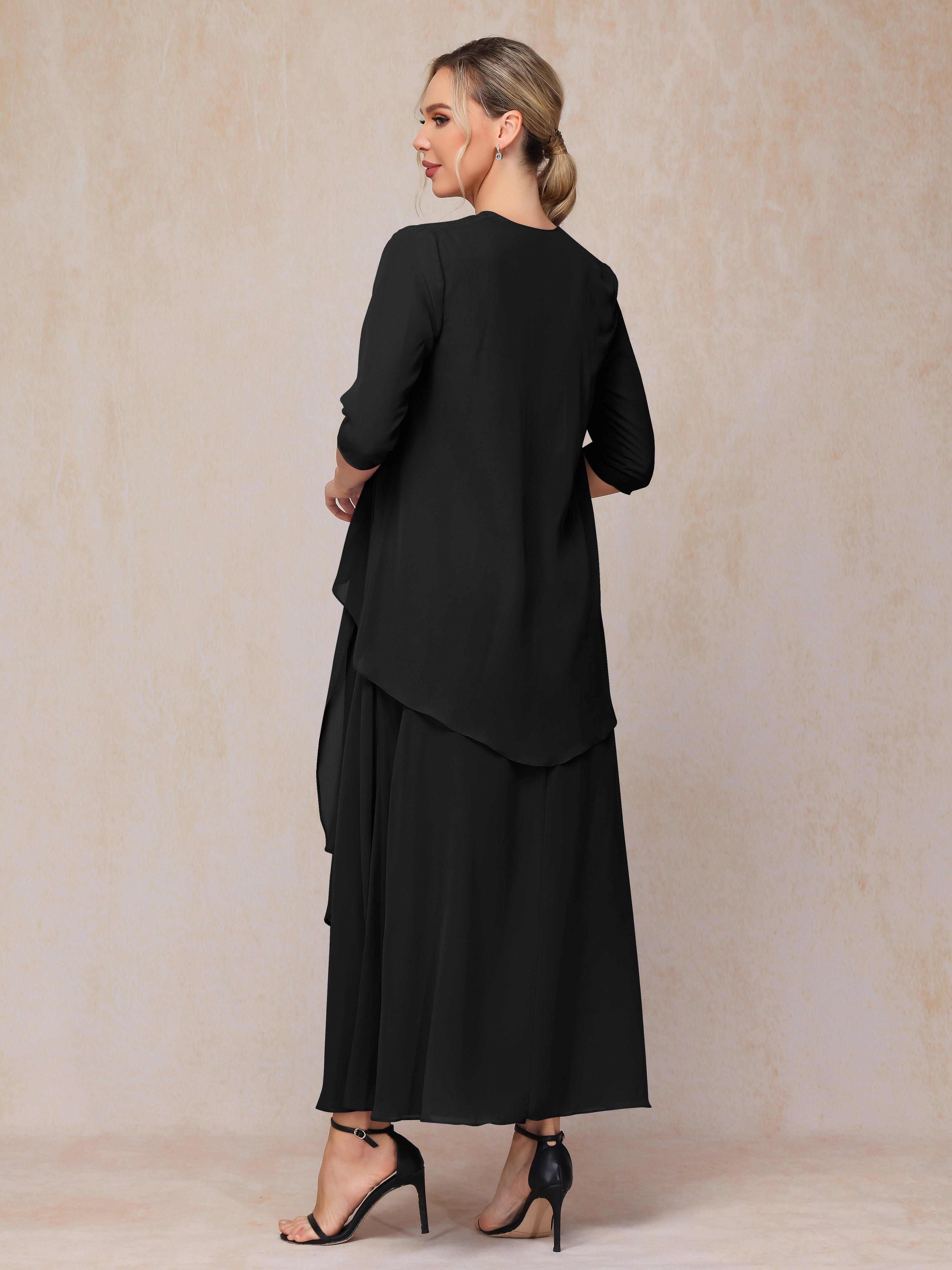 2 Pieces Ankle Length Chiffon Wedding Guest Dresses