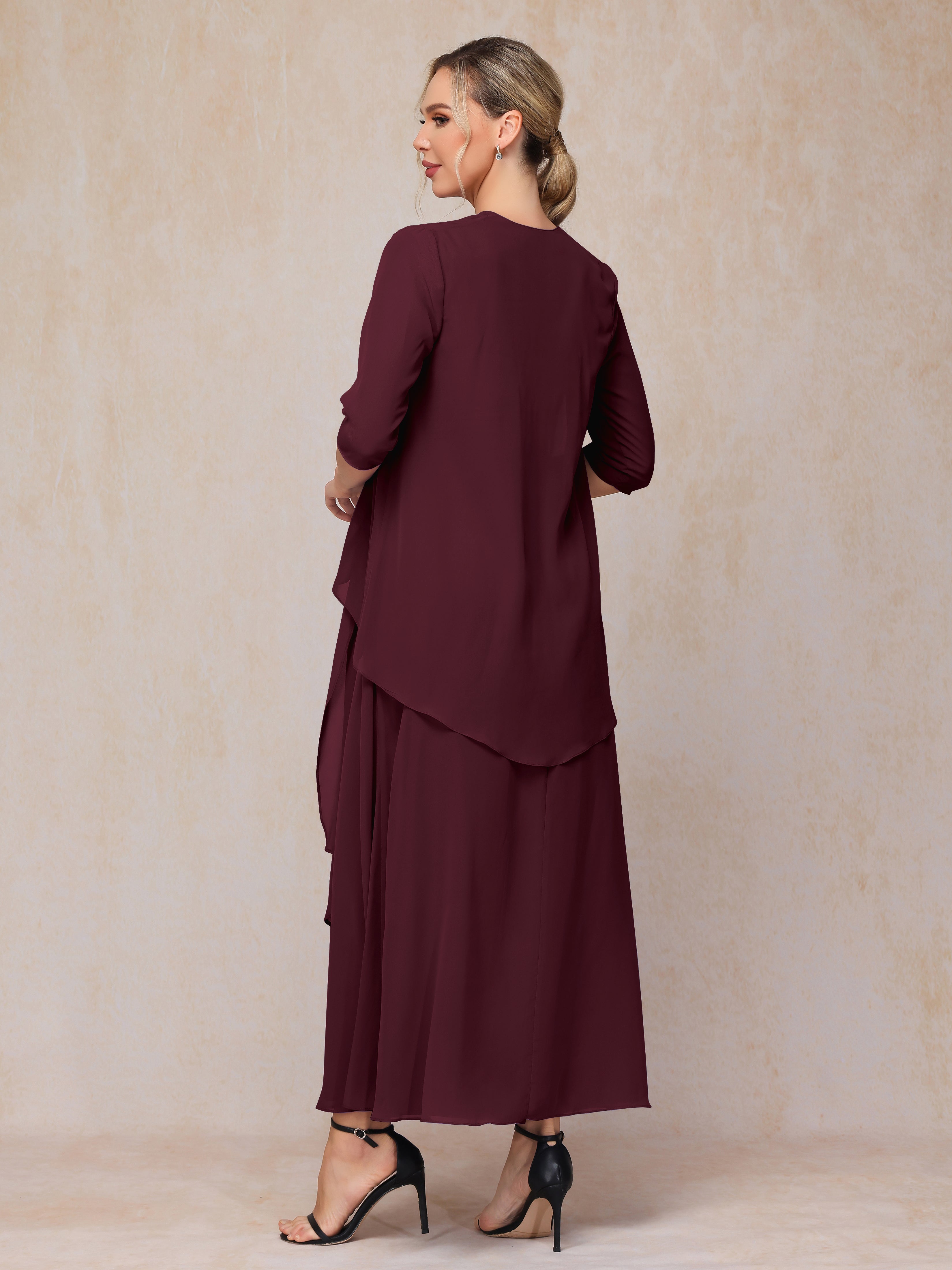 2 Pieces Ankle Length Chiffon Wedding Guest Dresses