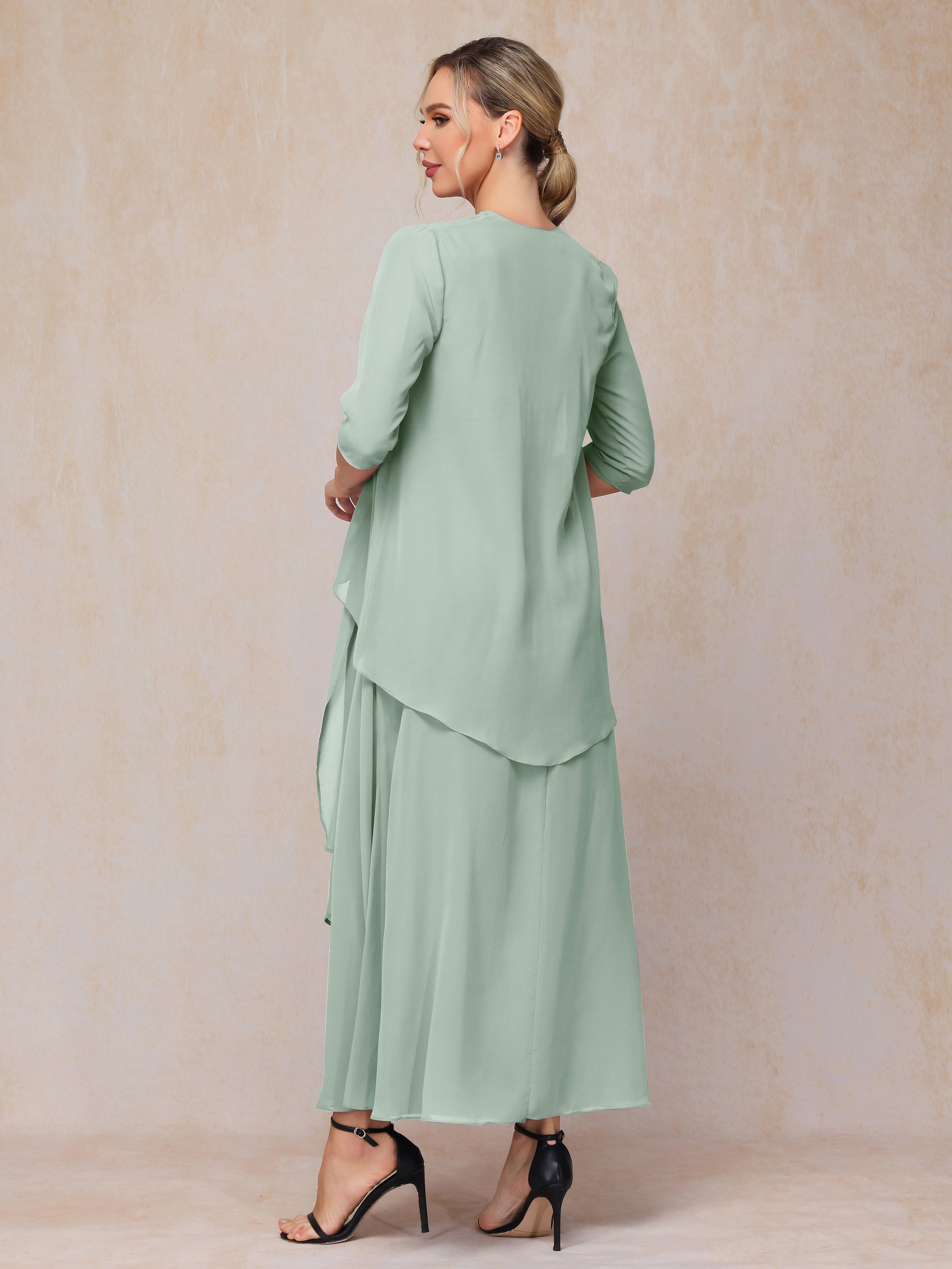 2 Pieces Ankle Length Chiffon Wedding Guest Dresses