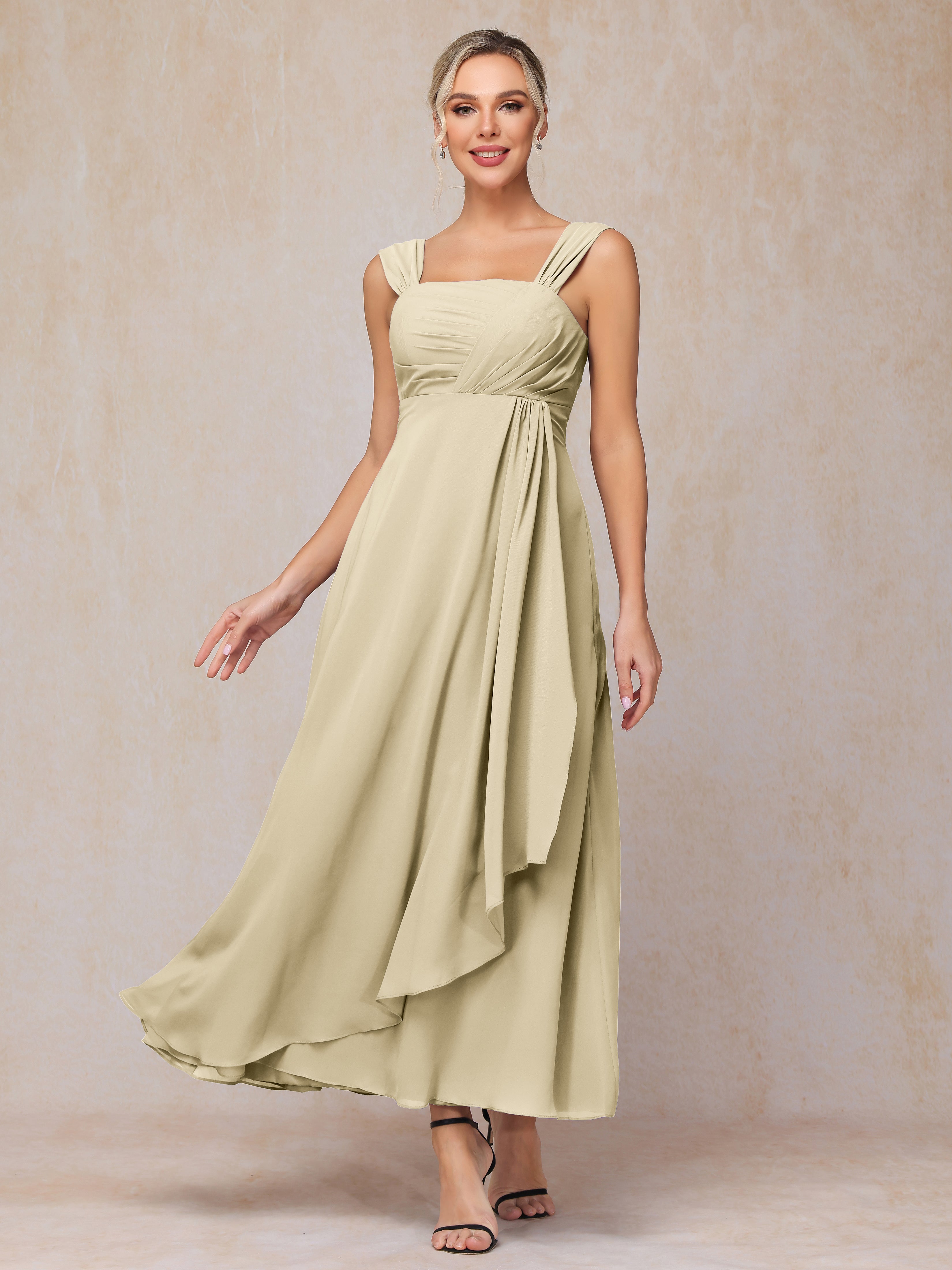 2 Pieces Ankle Length Chiffon Wedding Guest Dresses
