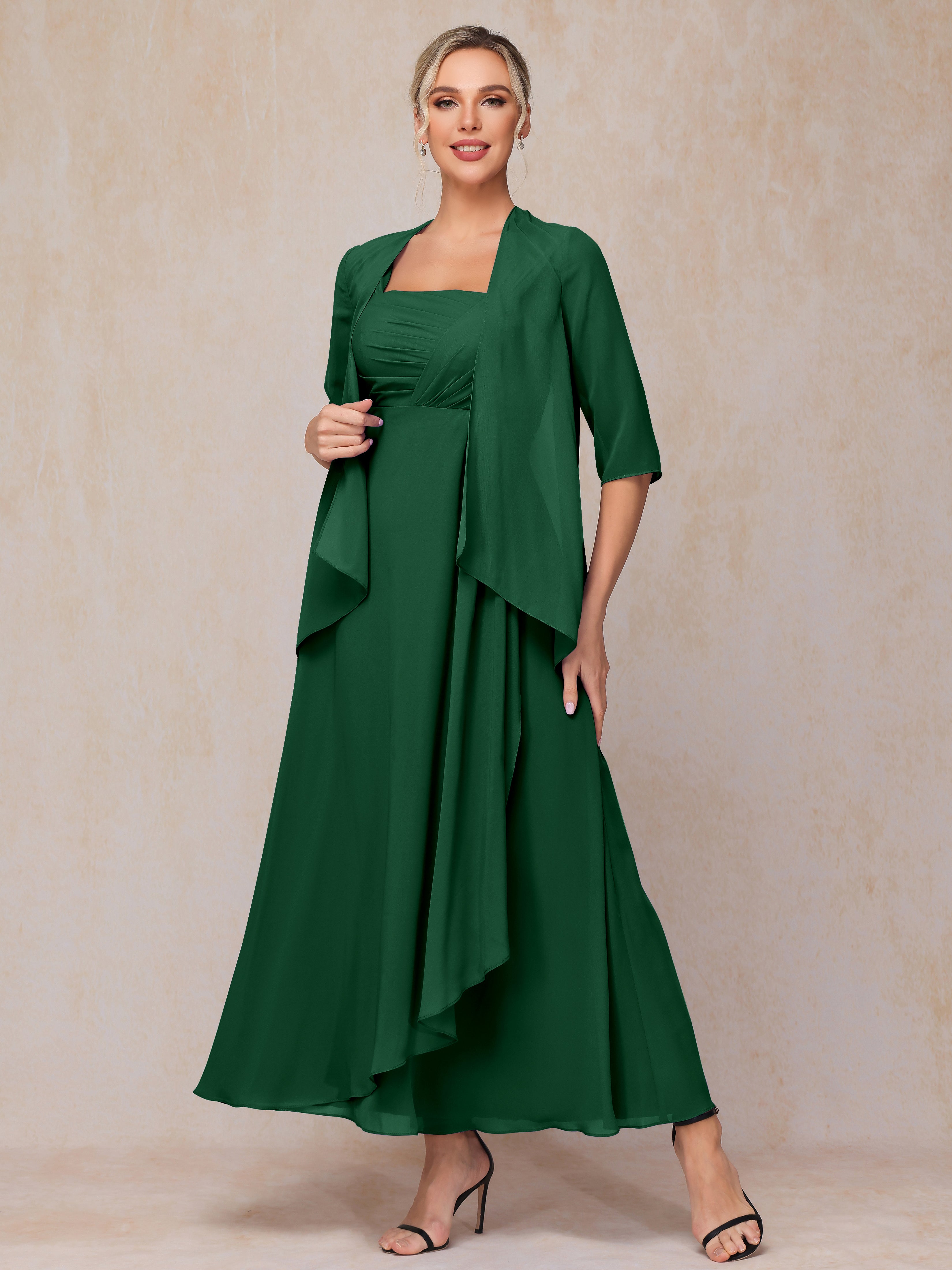 Chiffon Dark Green Mother Of The Bride Outfits Pieces Ankle Length