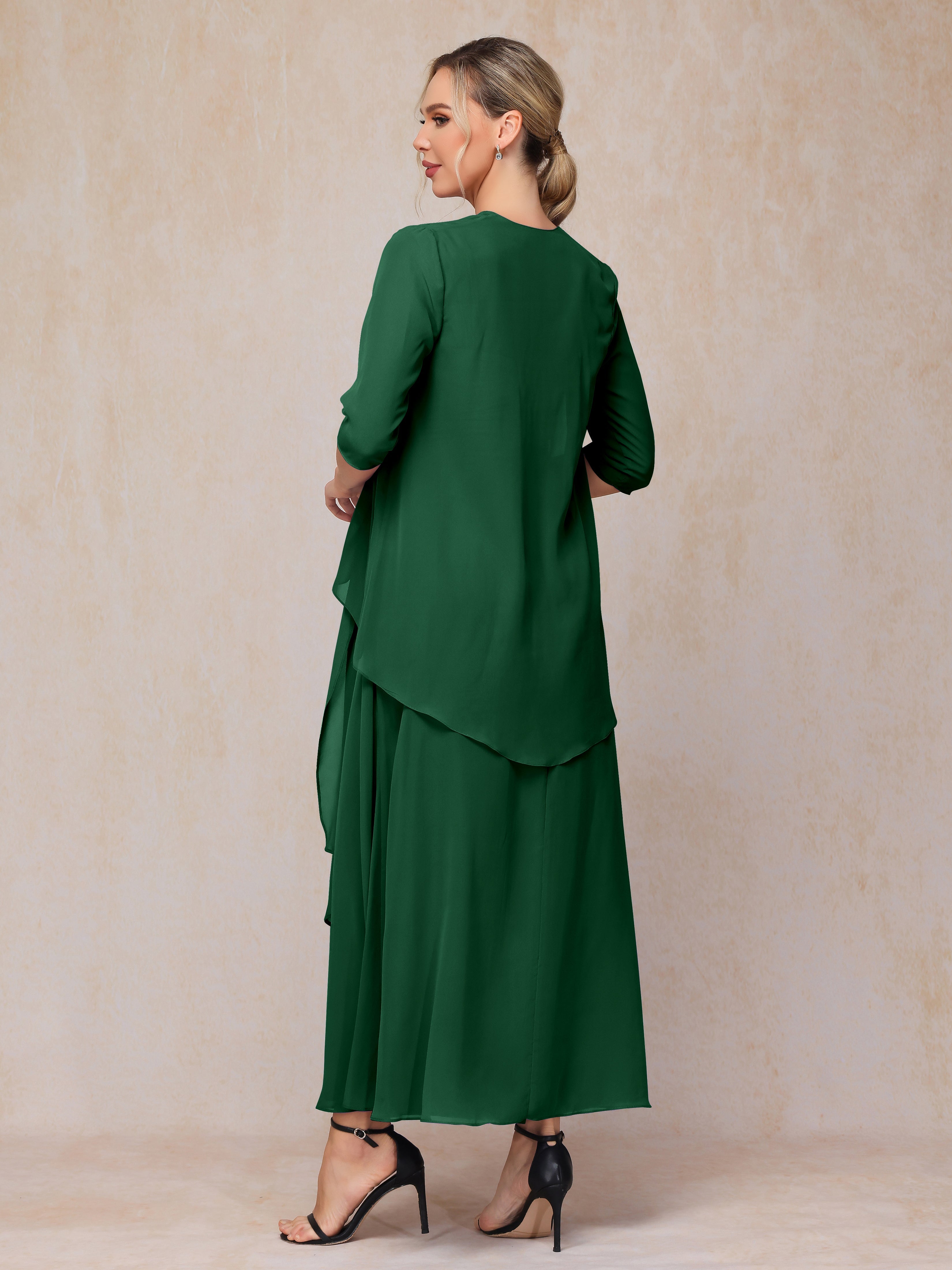 2 Pieces Ankle Length Chiffon Wedding Guest Dresses