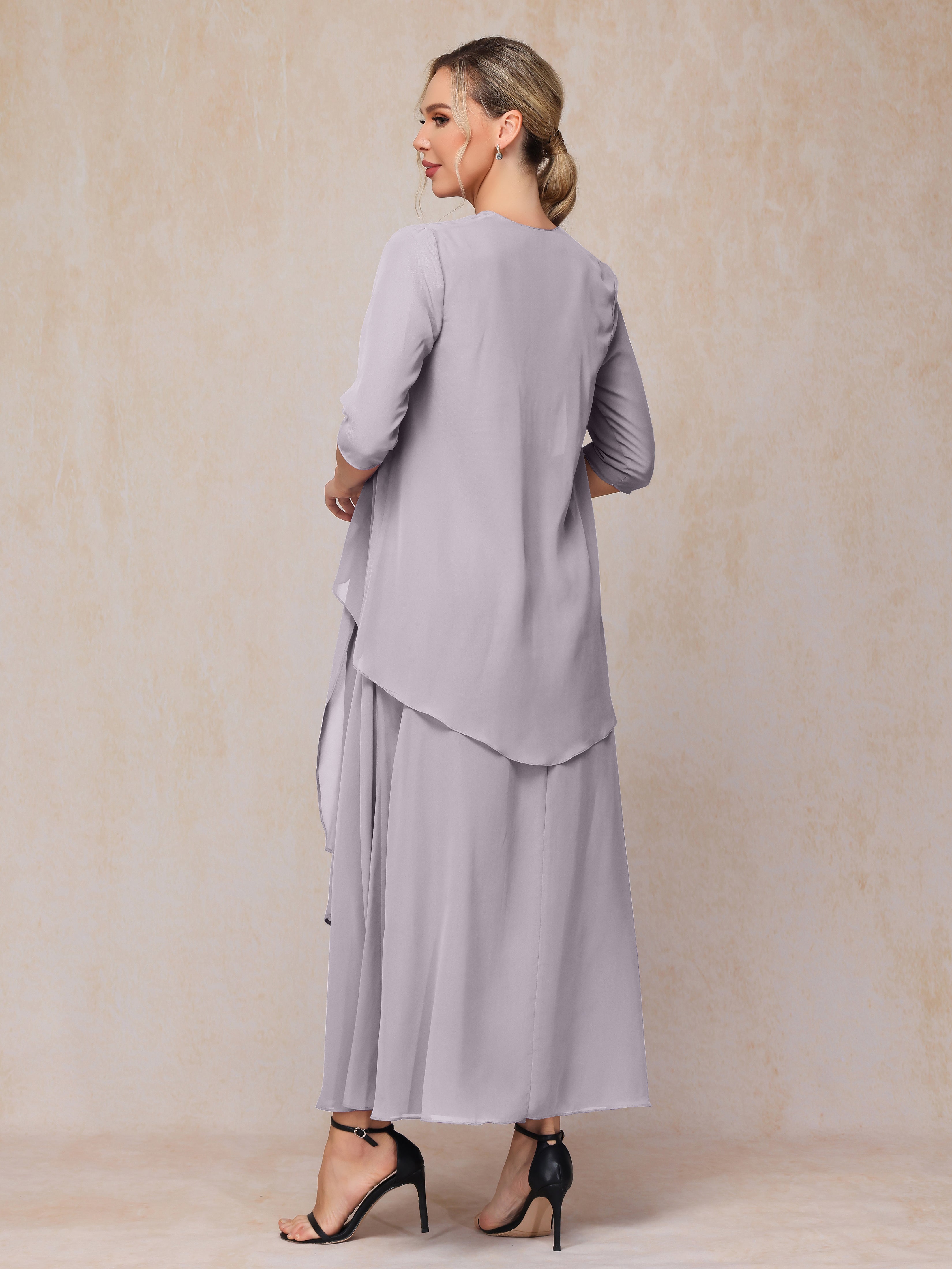 2 Pieces Ankle Length Chiffon Wedding Guest Dresses