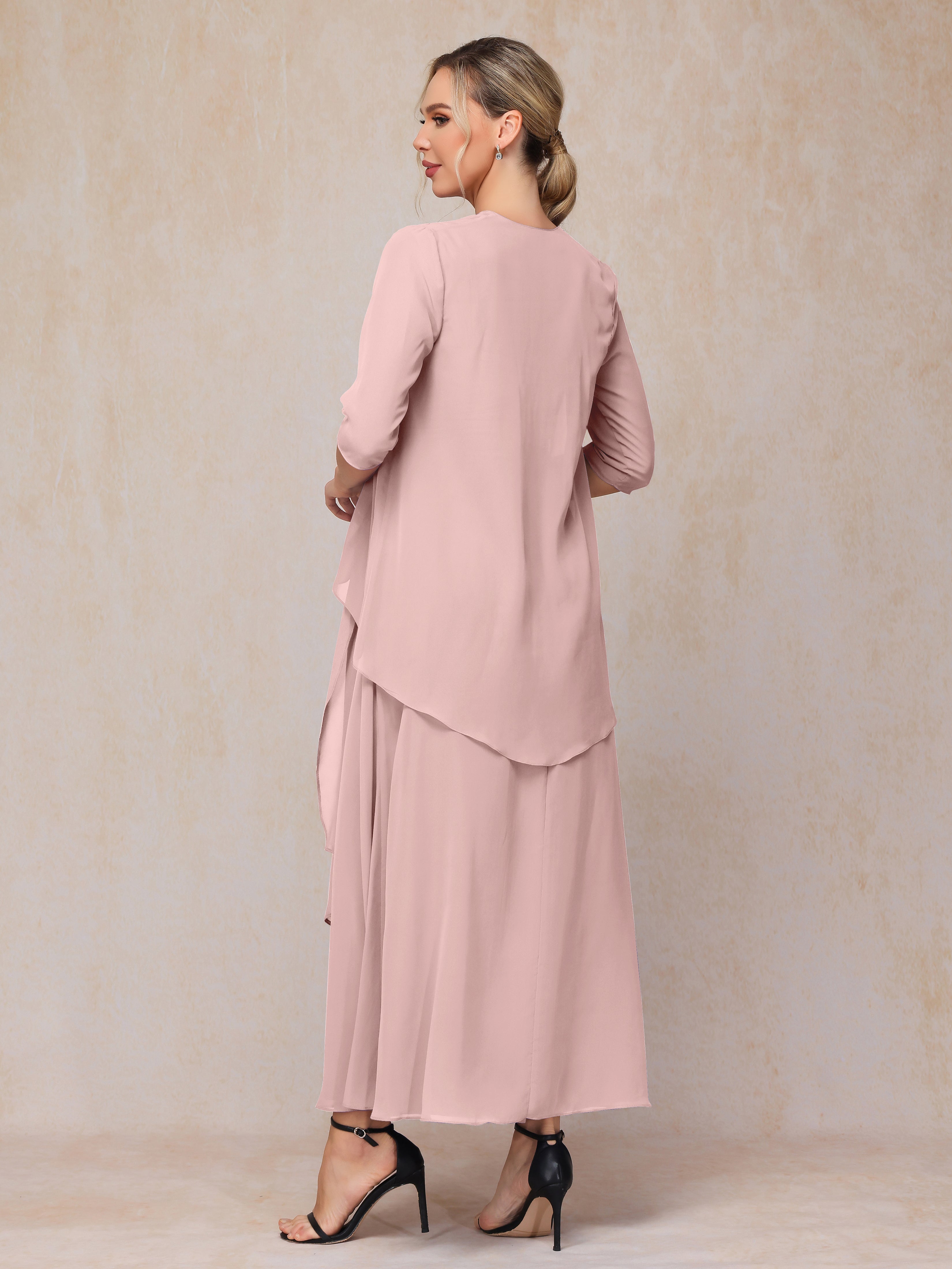 2 Pieces Ankle Length Chiffon Wedding Guest Dresses