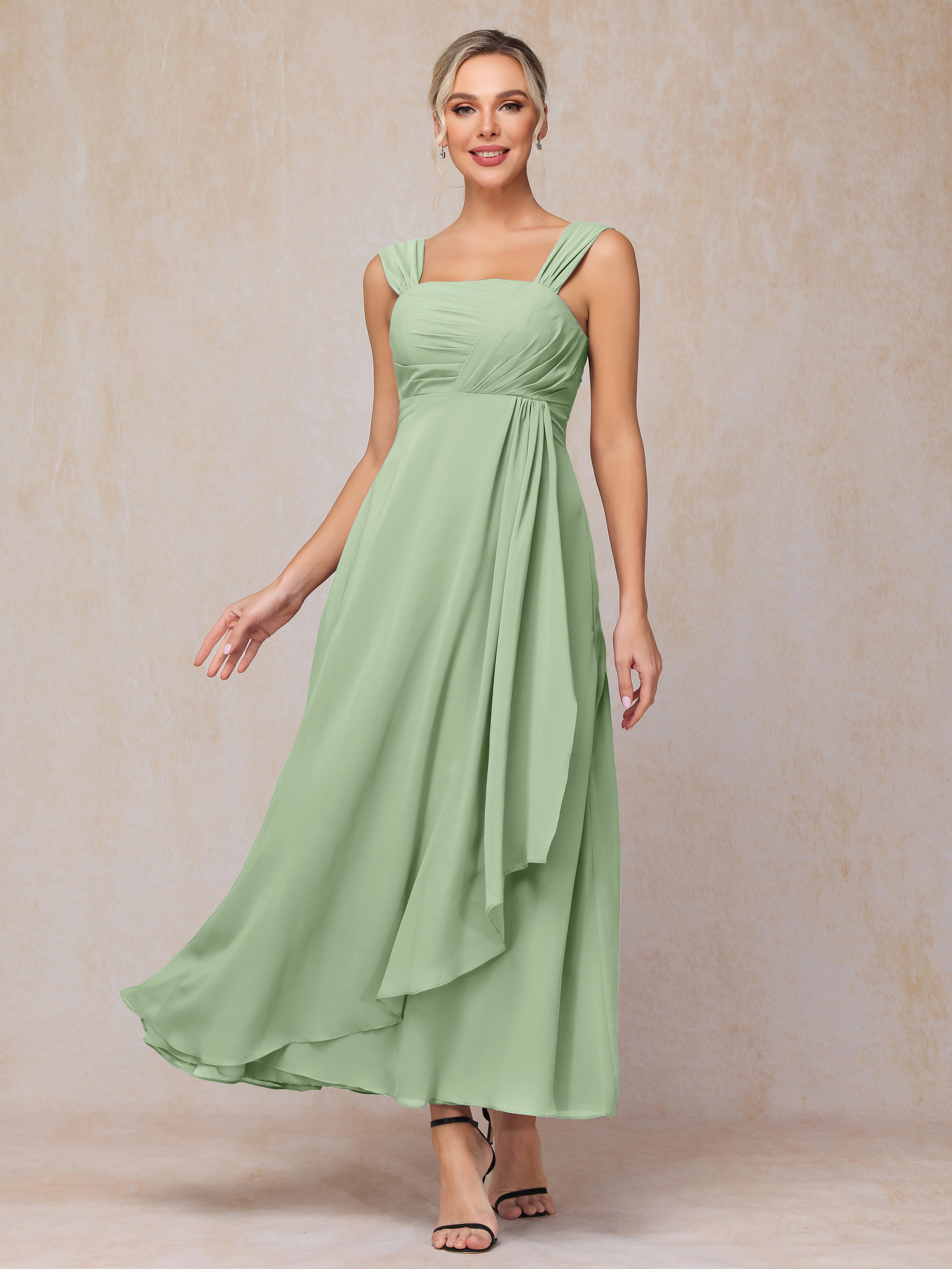2 Pieces Ankle Length Chiffon Wedding Guest Dresses