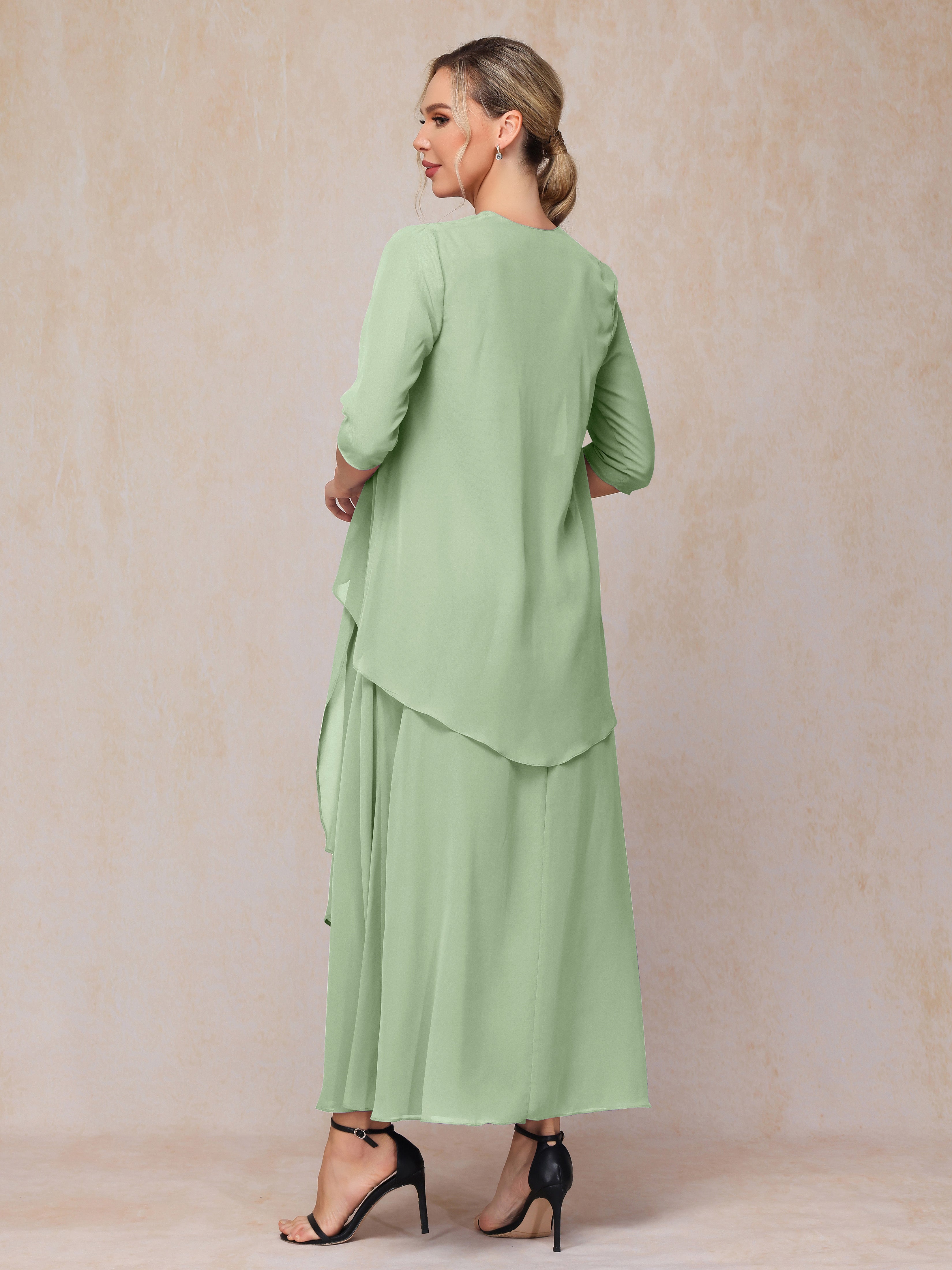 2 Pieces Ankle Length Chiffon Wedding Guest Dresses