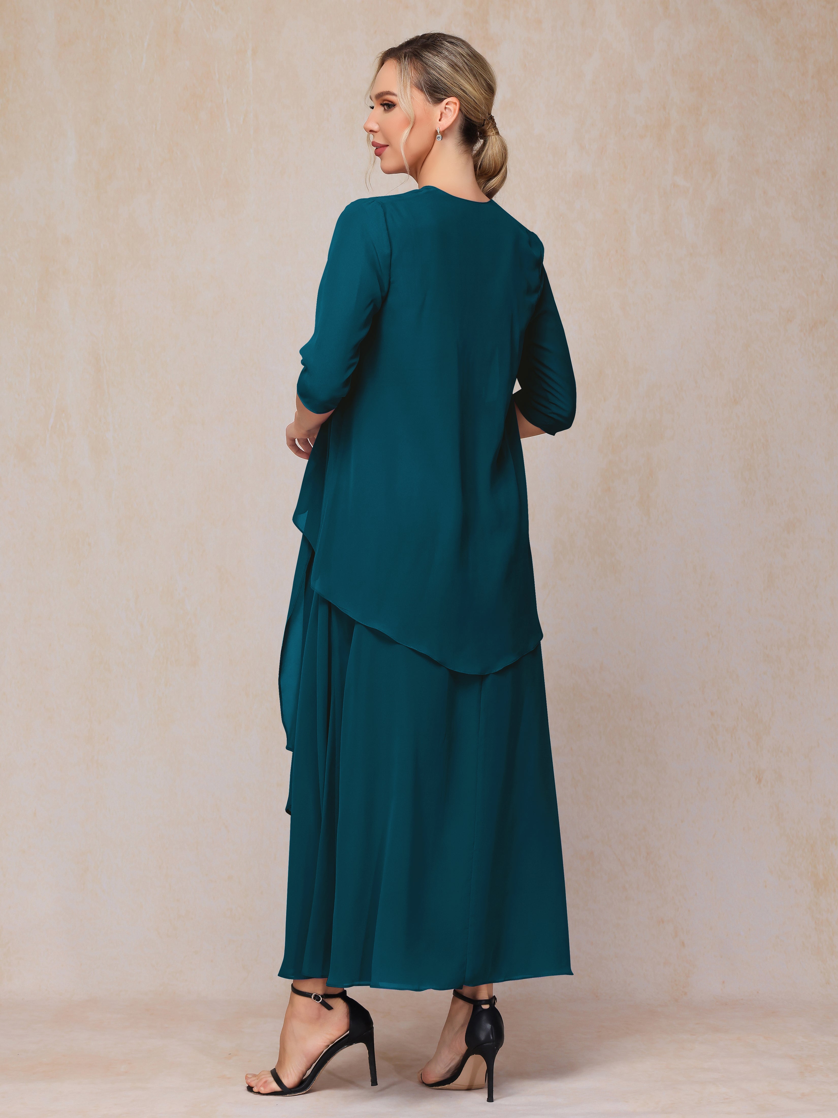 2 Pieces Ankle Length Chiffon Wedding Guest Dresses