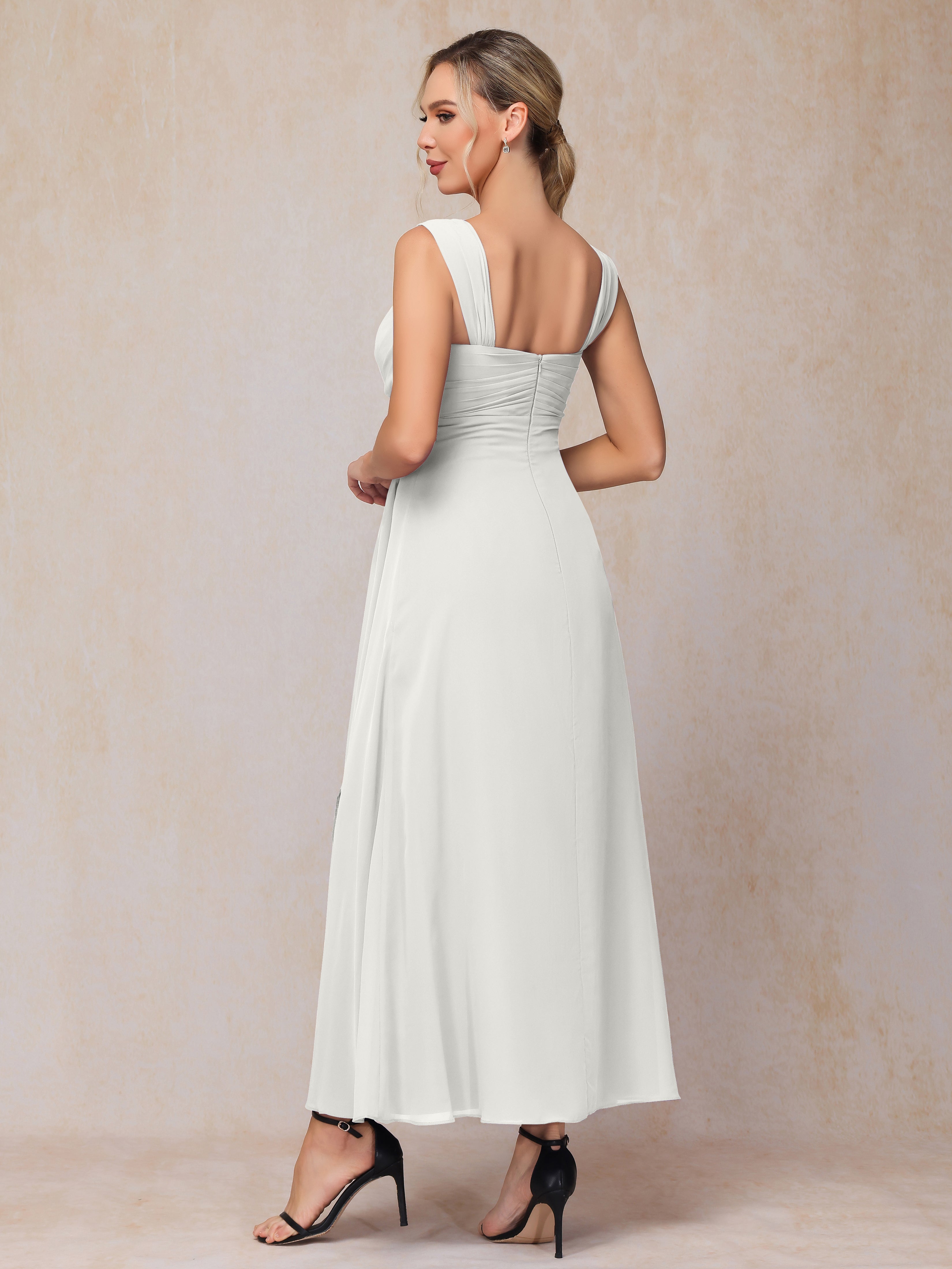 2 Pieces Ankle Length Chiffon Wedding Guest Dresses