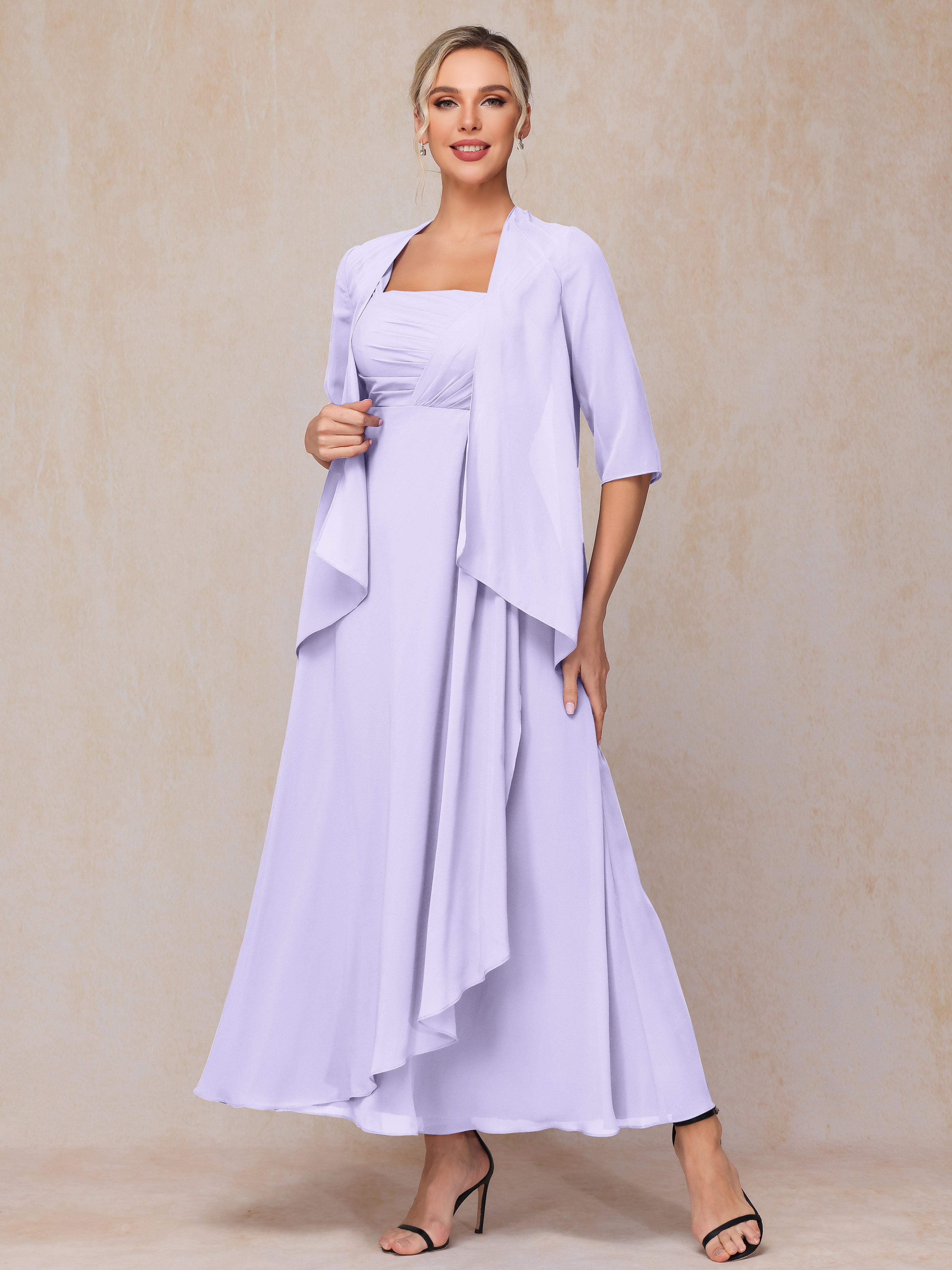 2 Pieces Ankle Length Chiffon Wedding Guest Dresses