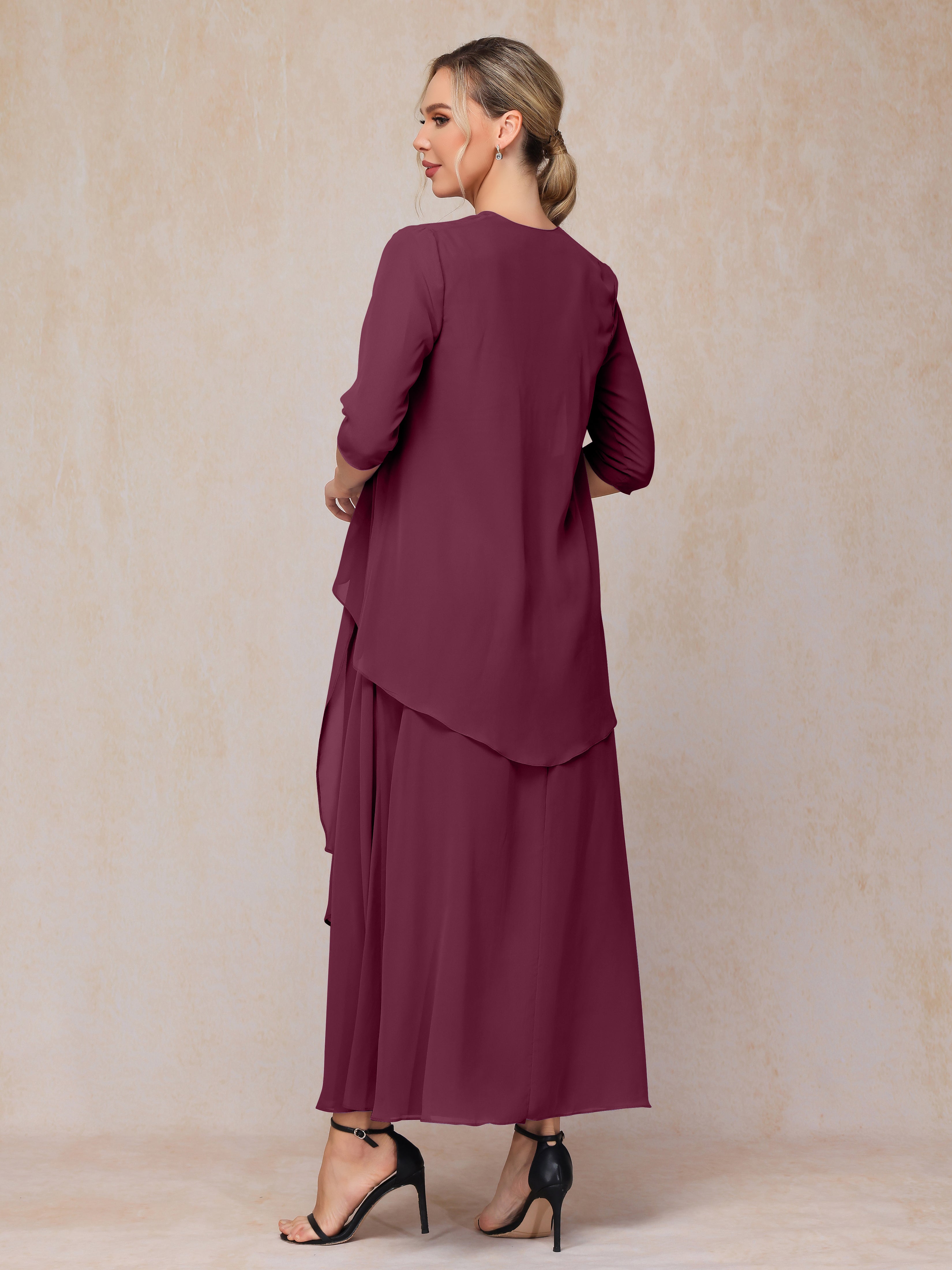 2 Pieces Ankle Length Chiffon Wedding Guest Dresses