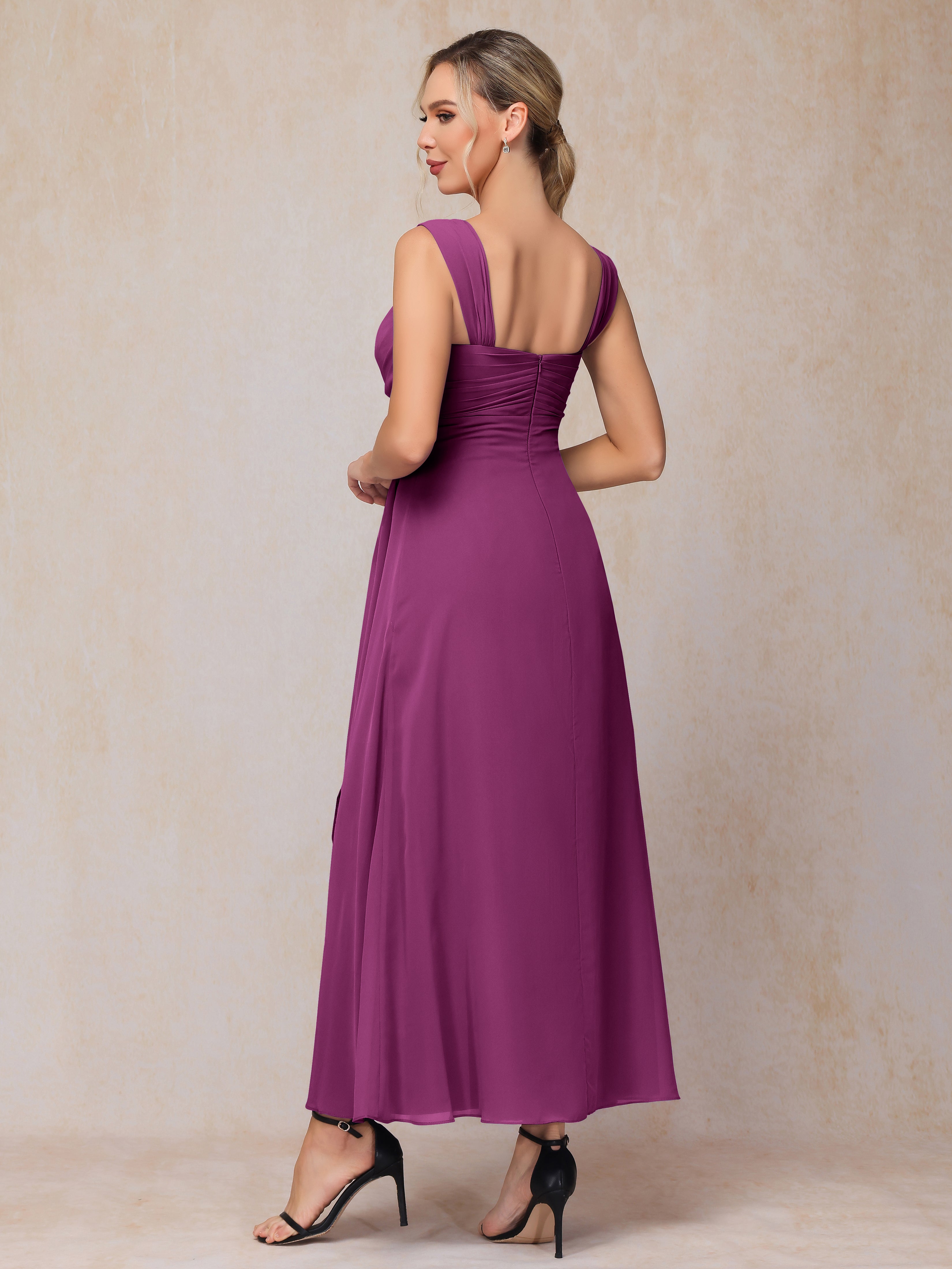 2 Pieces Ankle Length Chiffon Wedding Guest Dresses