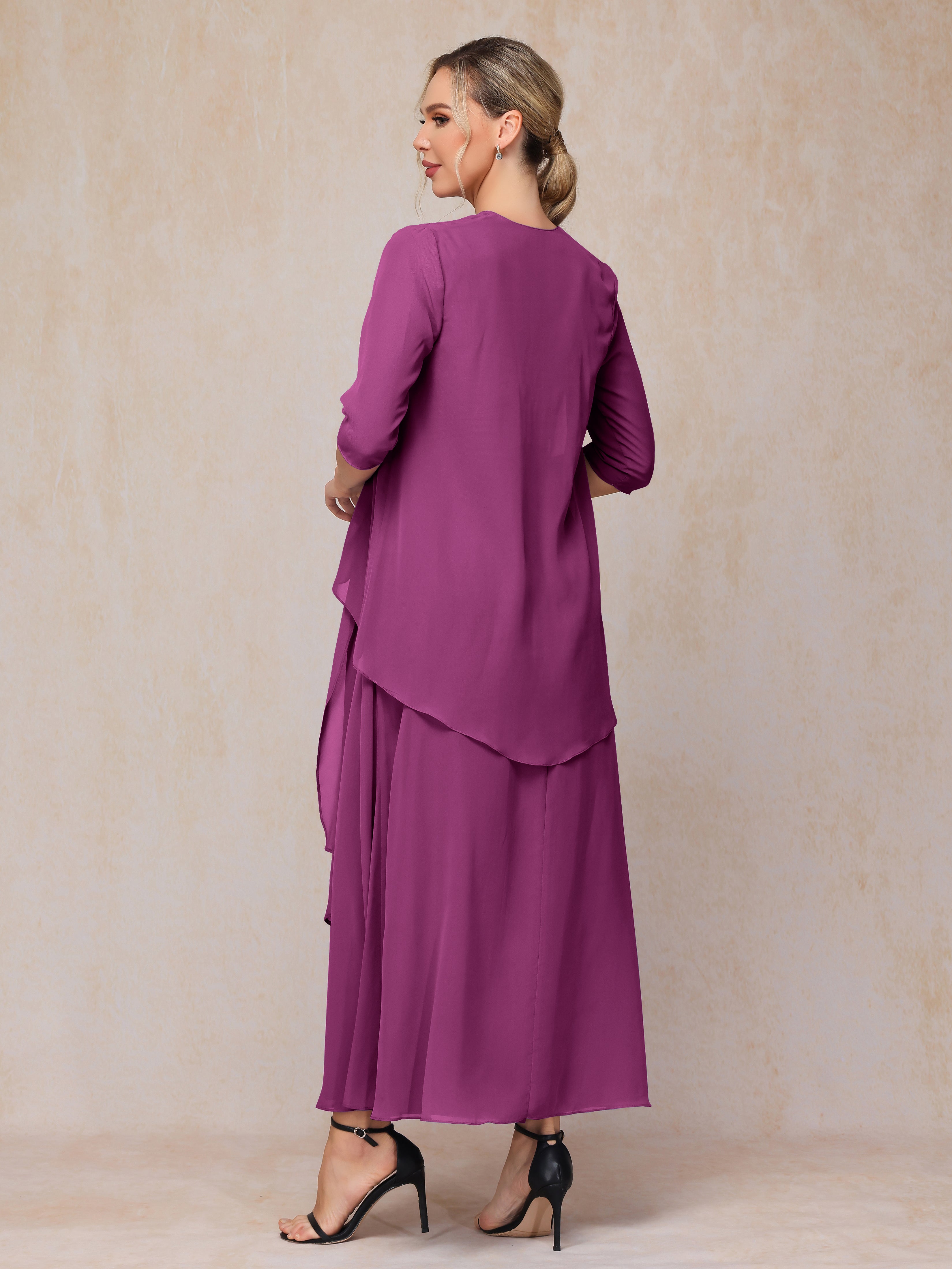 2 Pieces Ankle Length Chiffon Wedding Guest Dresses