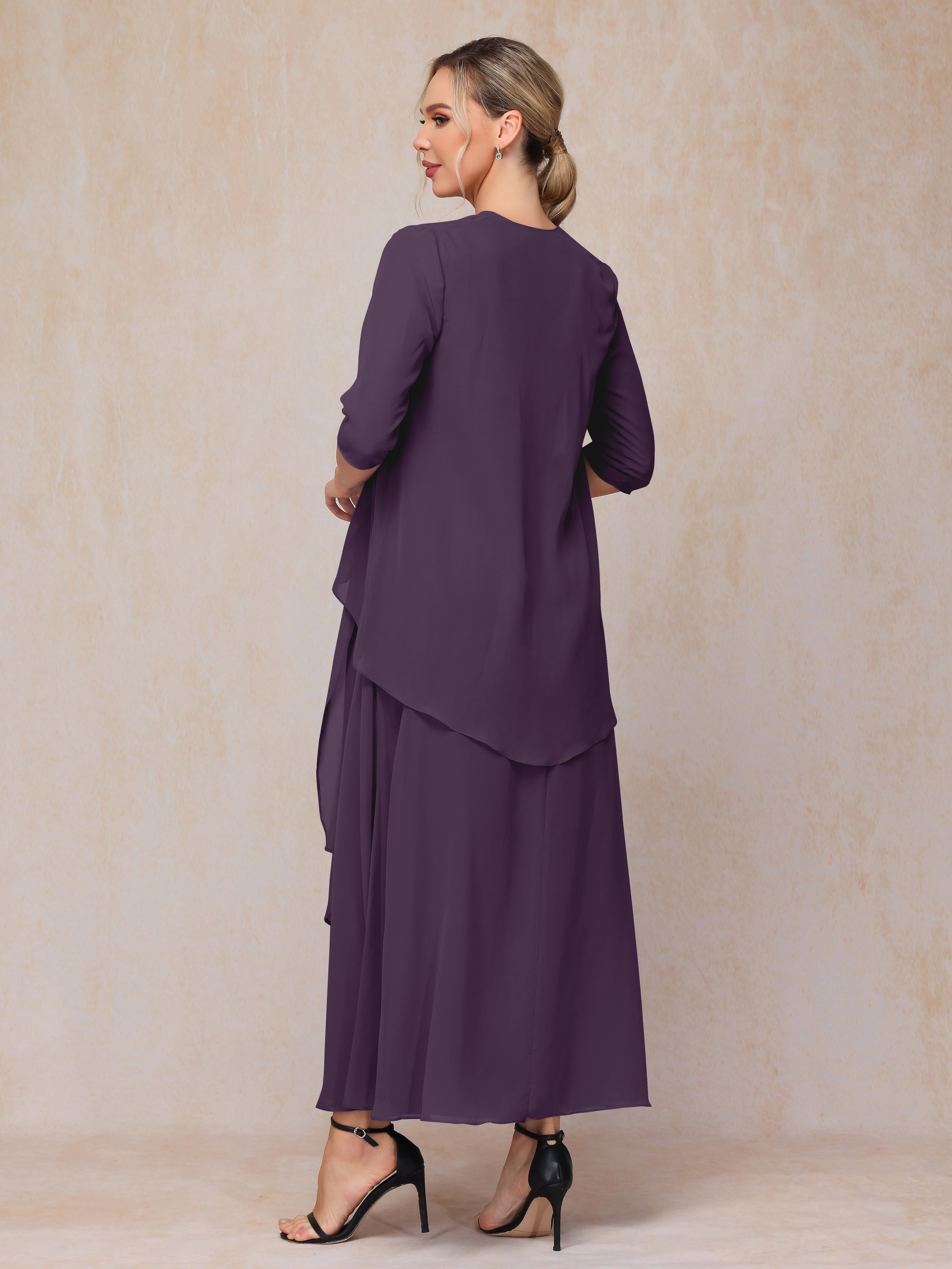 2 Pieces Ankle Length Chiffon Wedding Guest Dresses