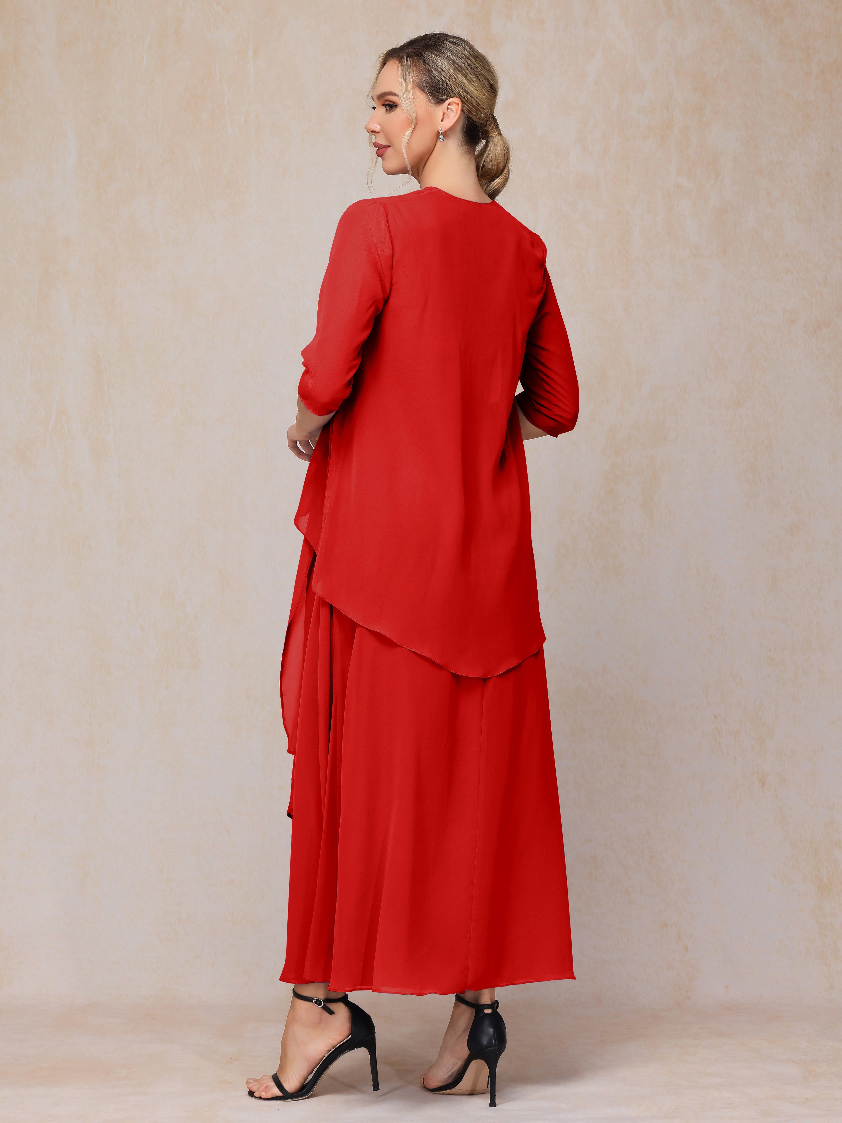 2 Pieces Ankle Length Chiffon Wedding Guest Dresses