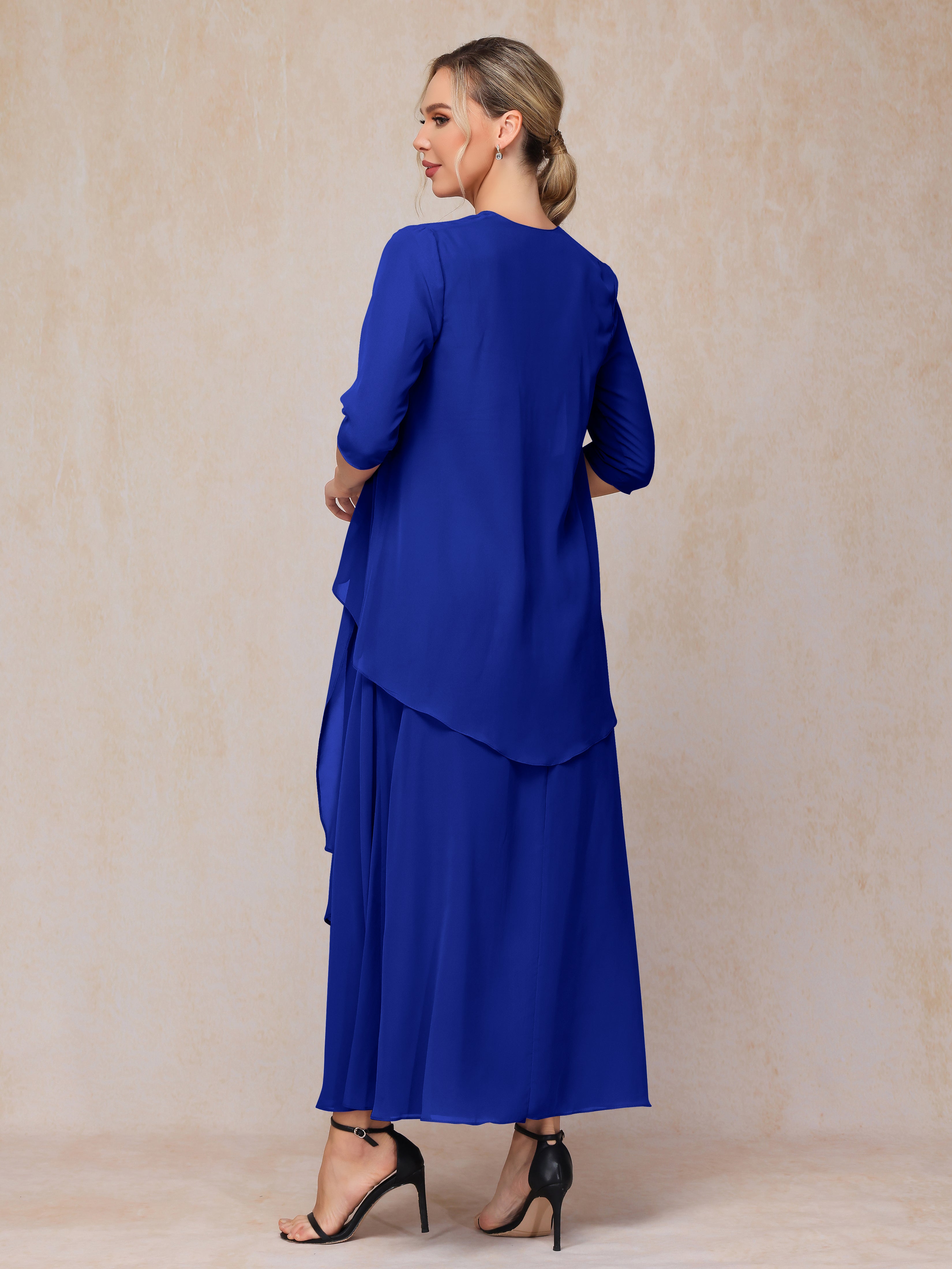 2 Pieces Ankle Length Chiffon Wedding Guest Dresses