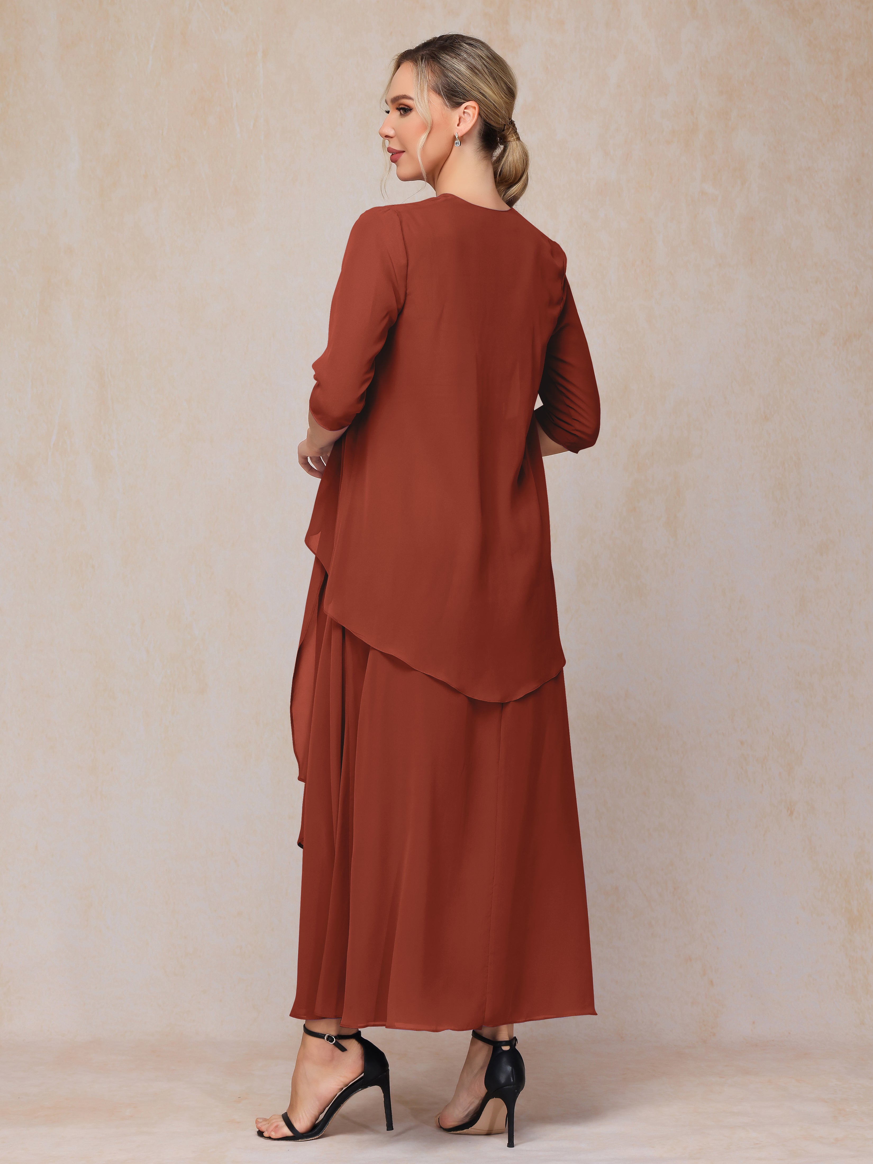 2 Pieces Ankle Length Chiffon Wedding Guest Dresses