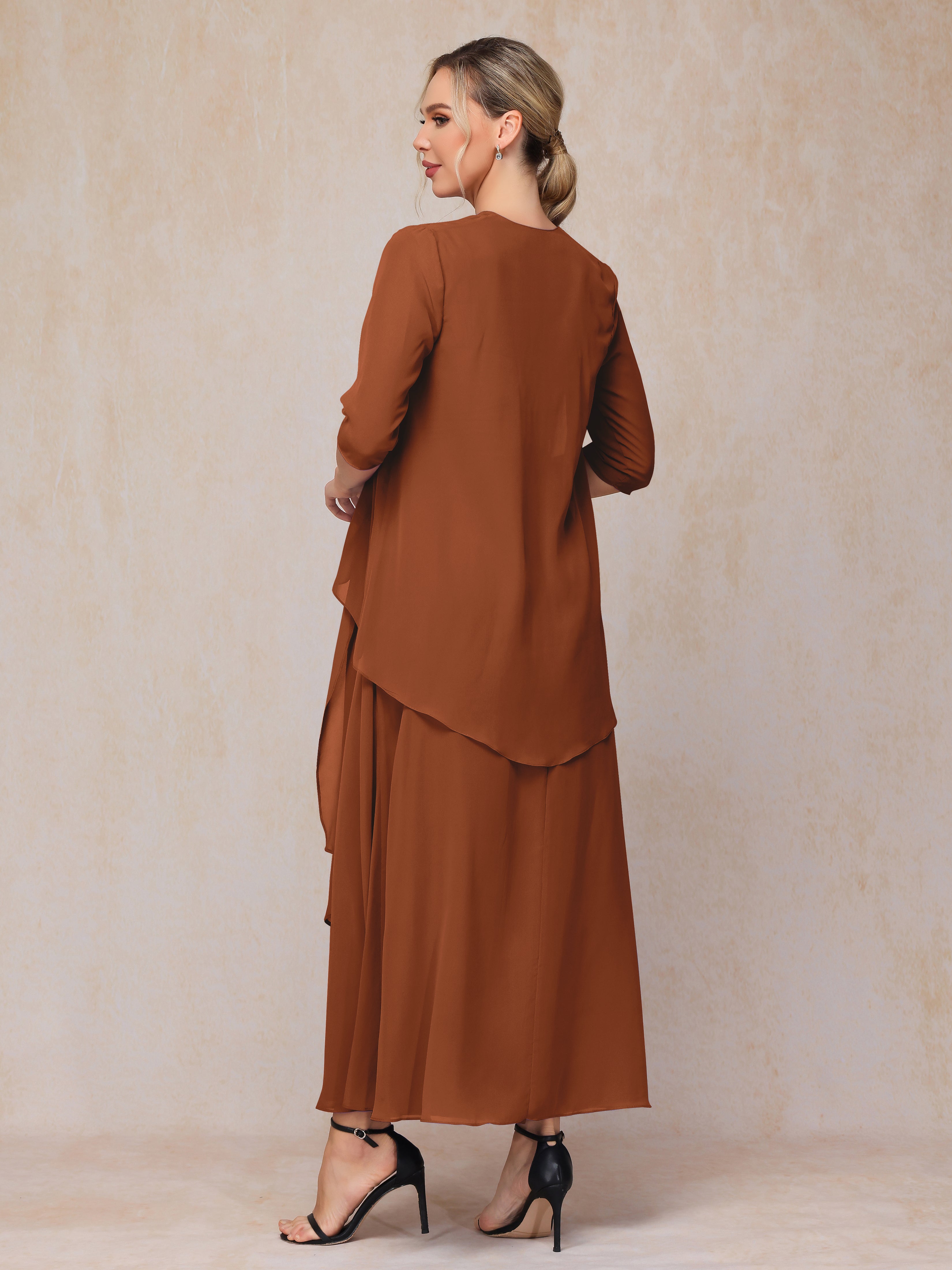 2 Pieces Ankle Length Chiffon Wedding Guest Dresses