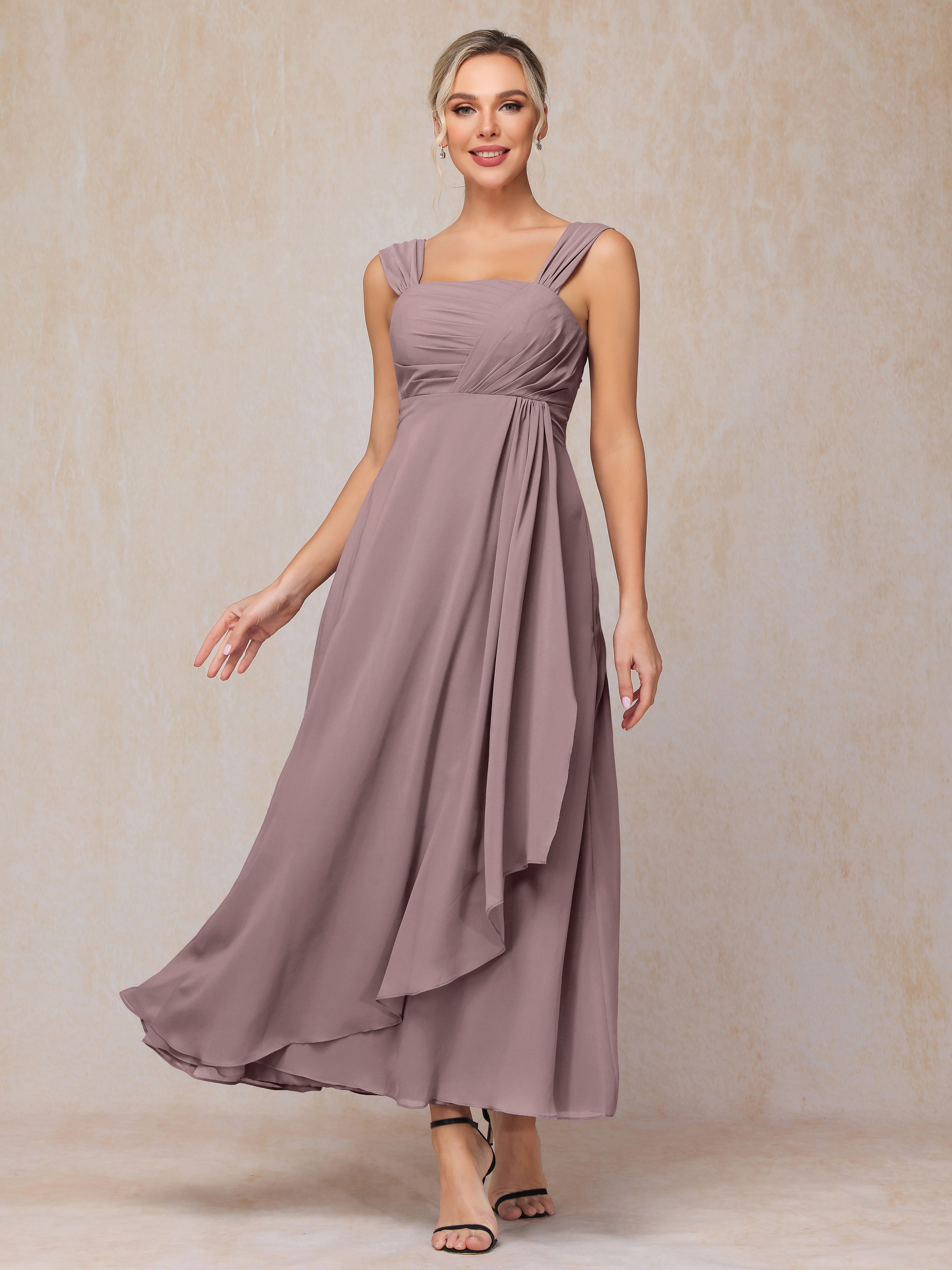 2 Pieces Ankle Length Chiffon Wedding Guest Dresses