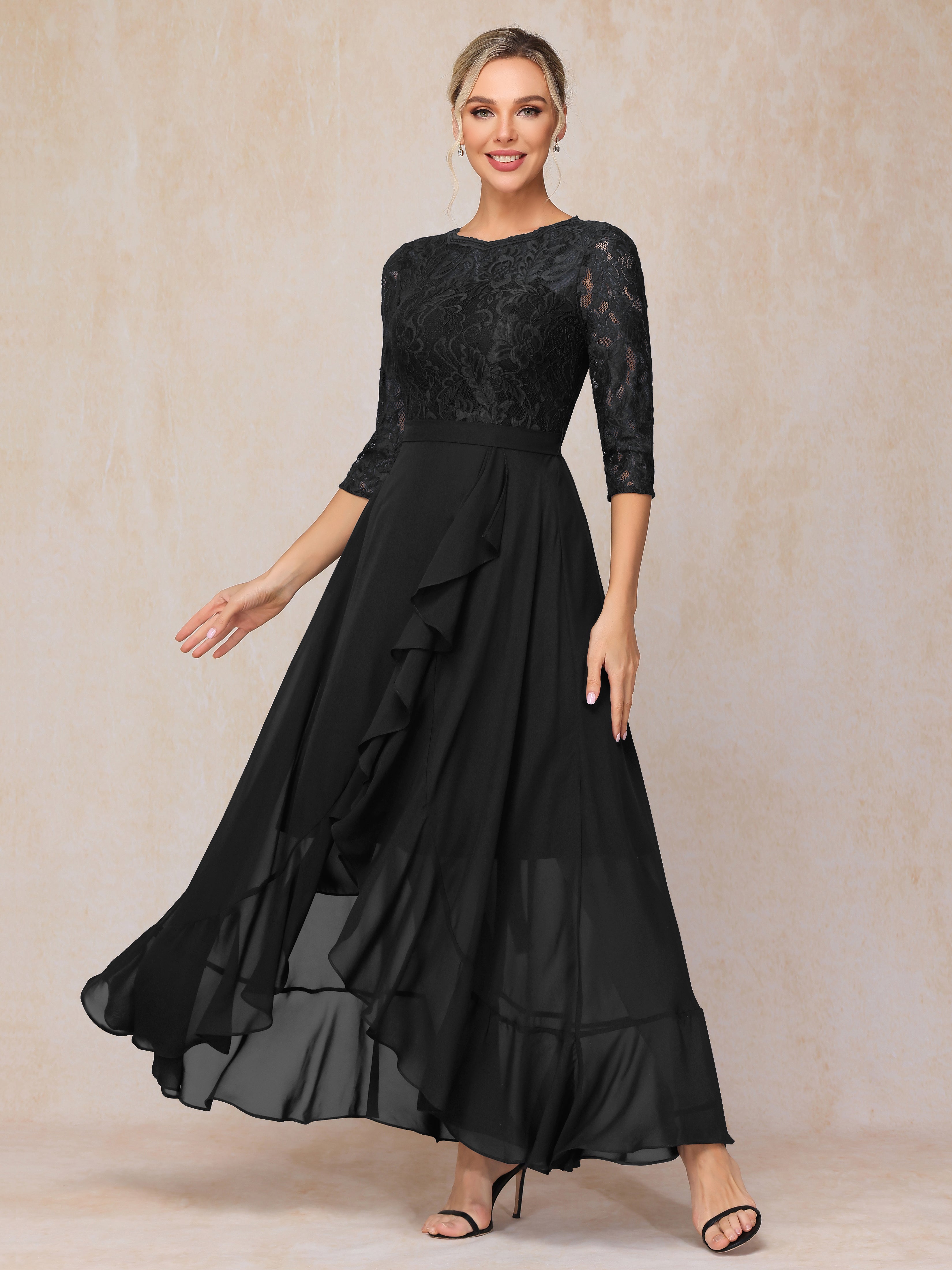 Ankle Length Short Sleeves Chiffon Lace Mother Of The Groom Dress