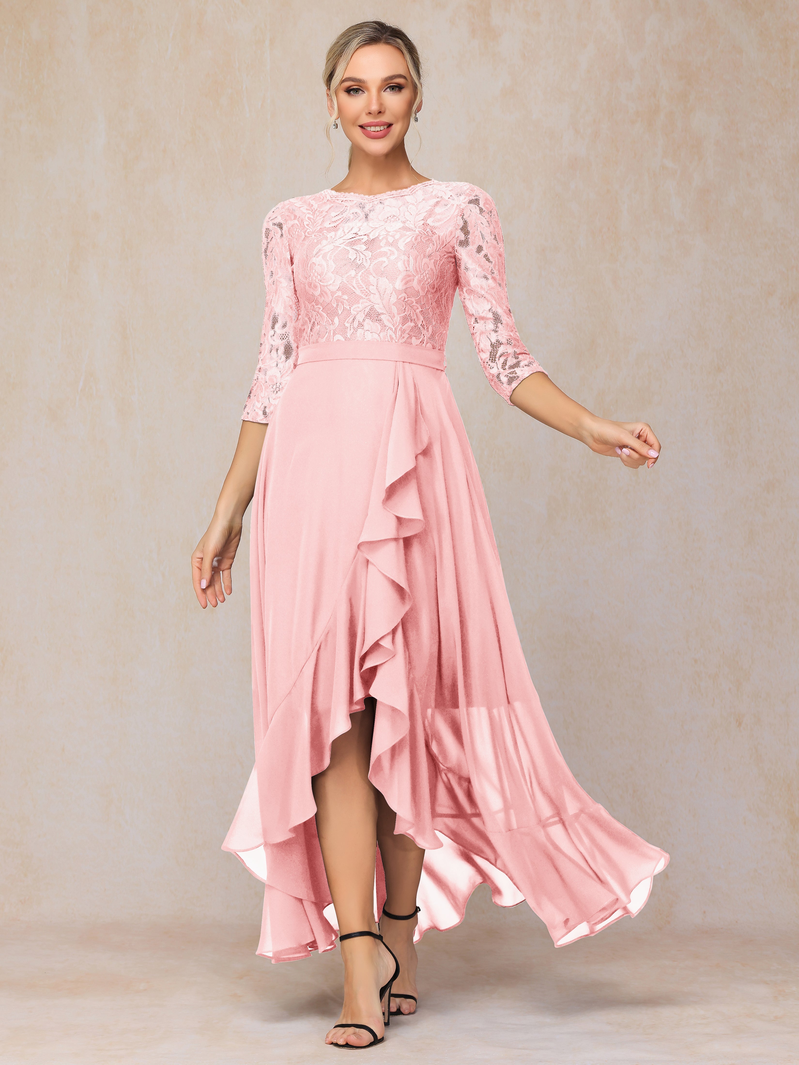 Ankle Length Short Sleeves Chiffon Lace Mother Of The Groom Dress