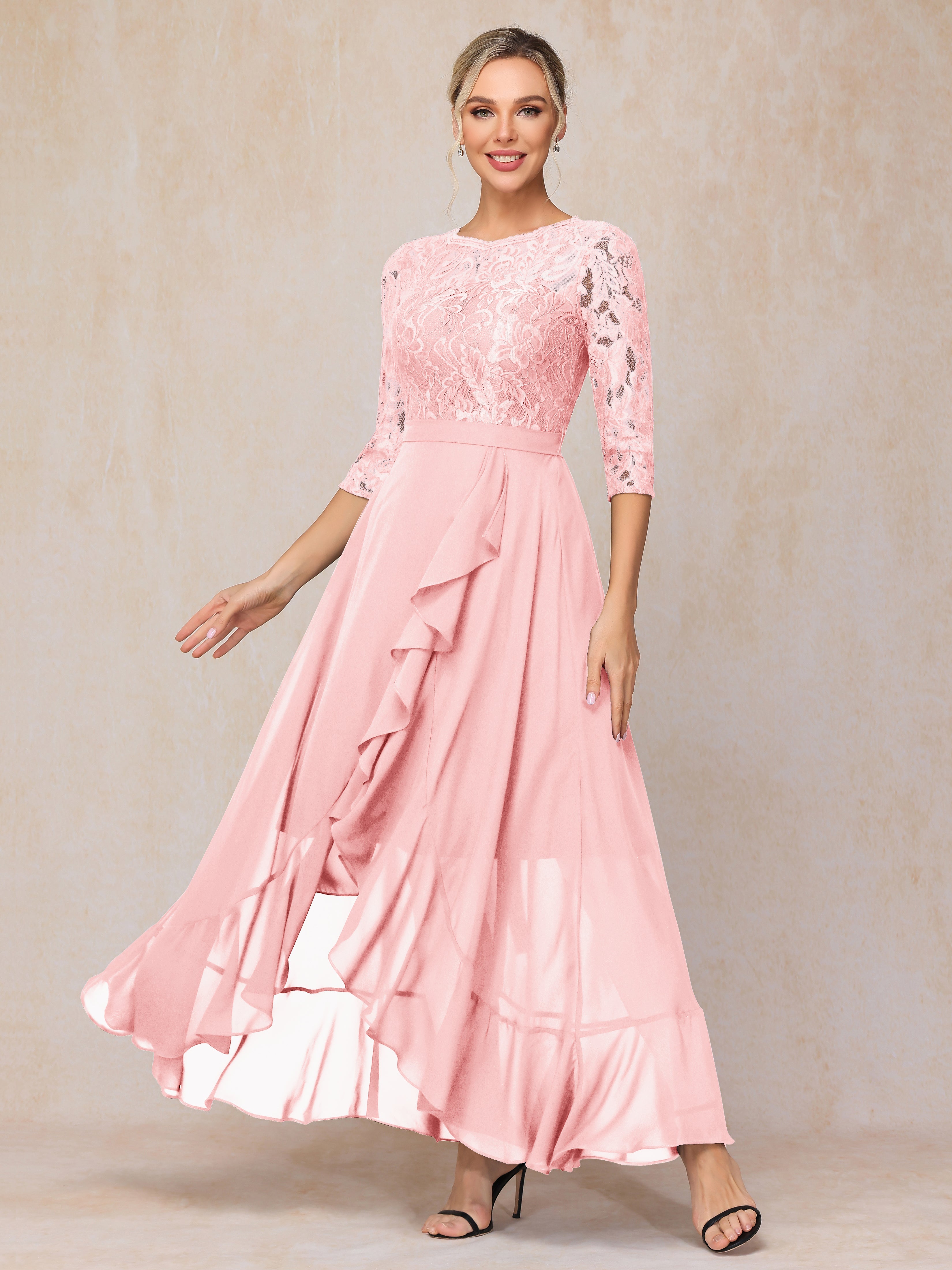 Ankle Length Short Sleeves Chiffon Lace Mother Of The Groom Dress