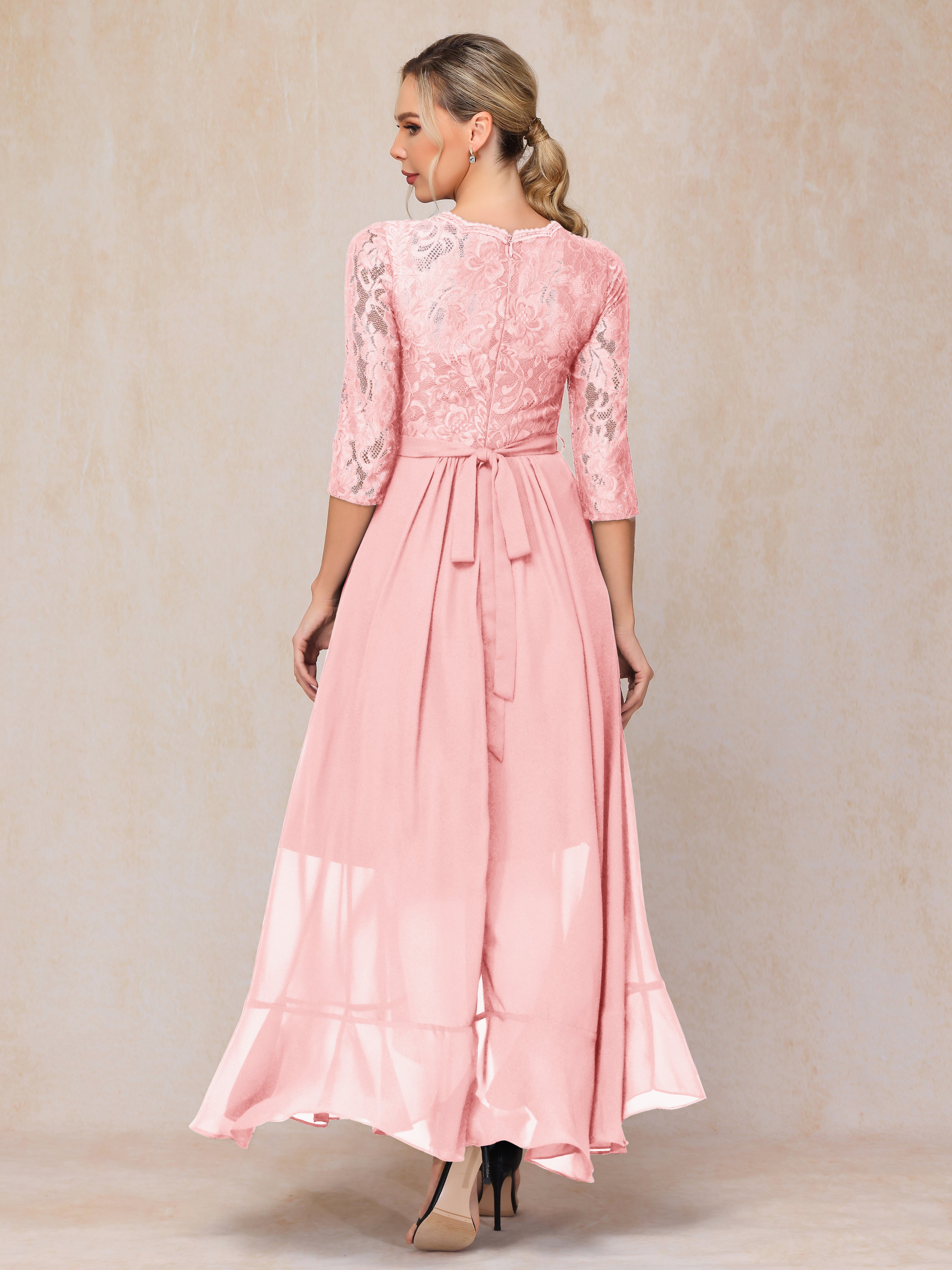 Ankle Length Short Sleeves Chiffon Lace Mother Of The Groom Dress