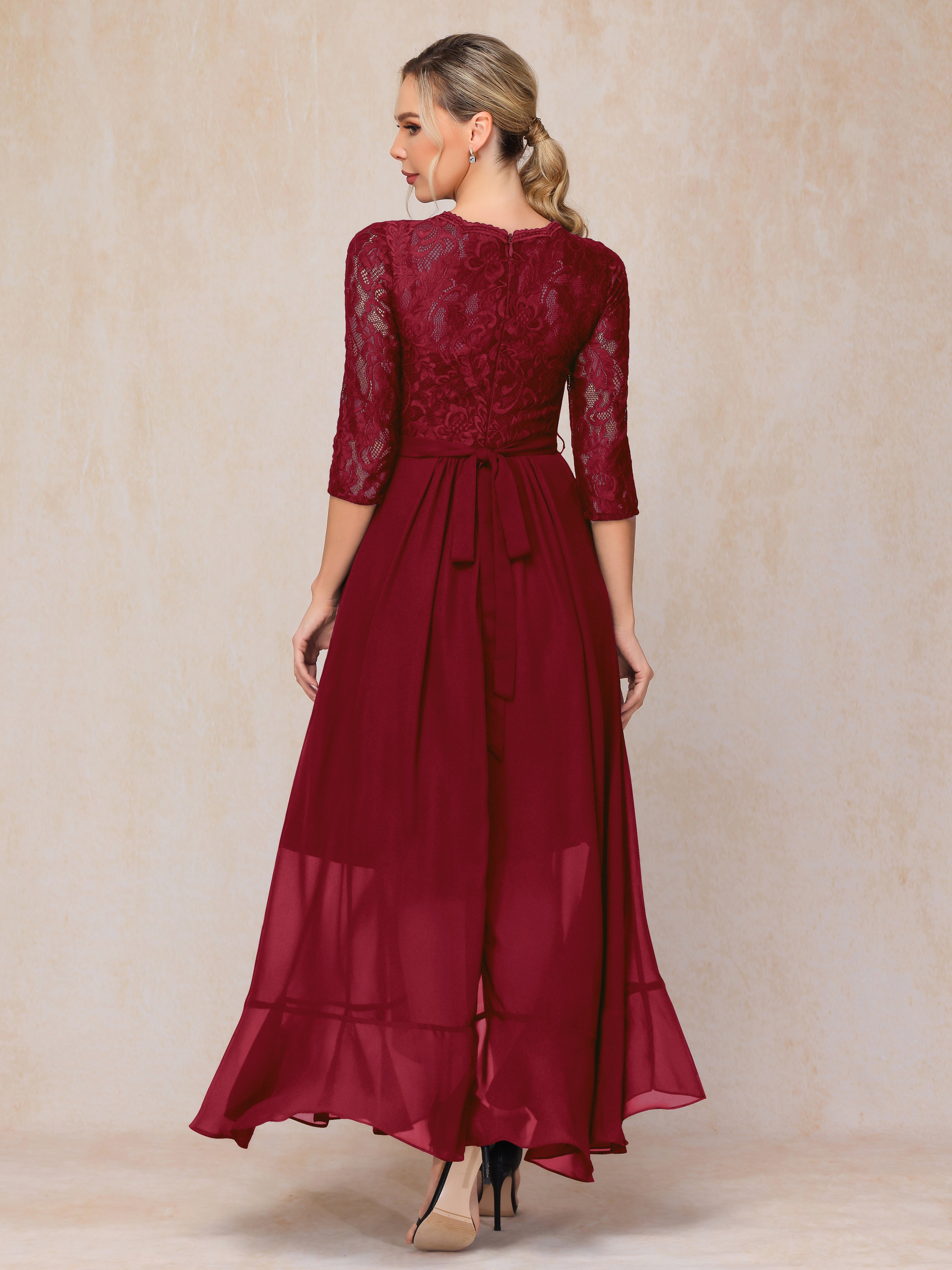 Ankle Length Short Sleeves Chiffon Lace Mother Of The Groom Dress
