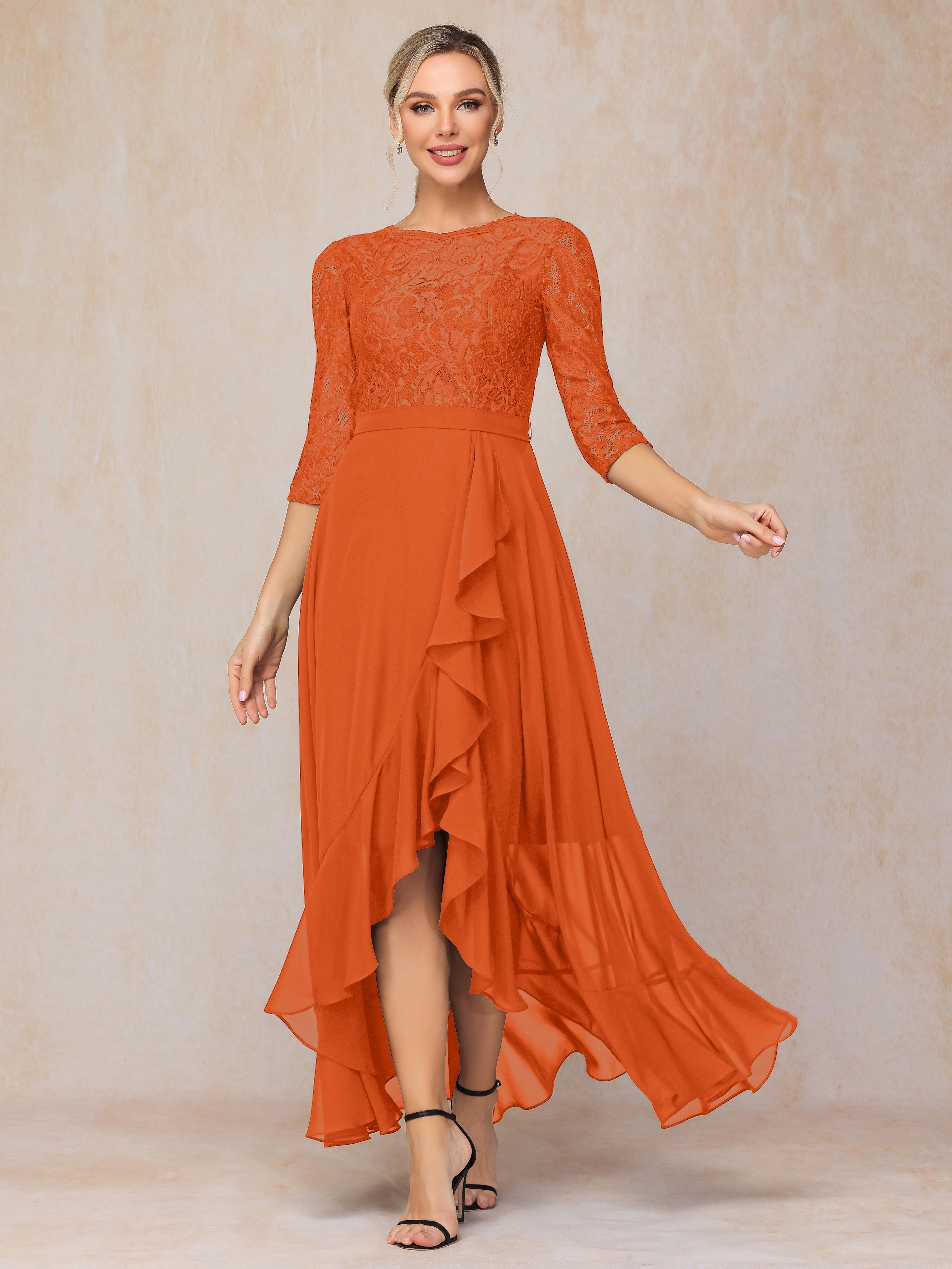 Ankle Length Short Sleeves Chiffon Lace Mother Of The Groom Dress