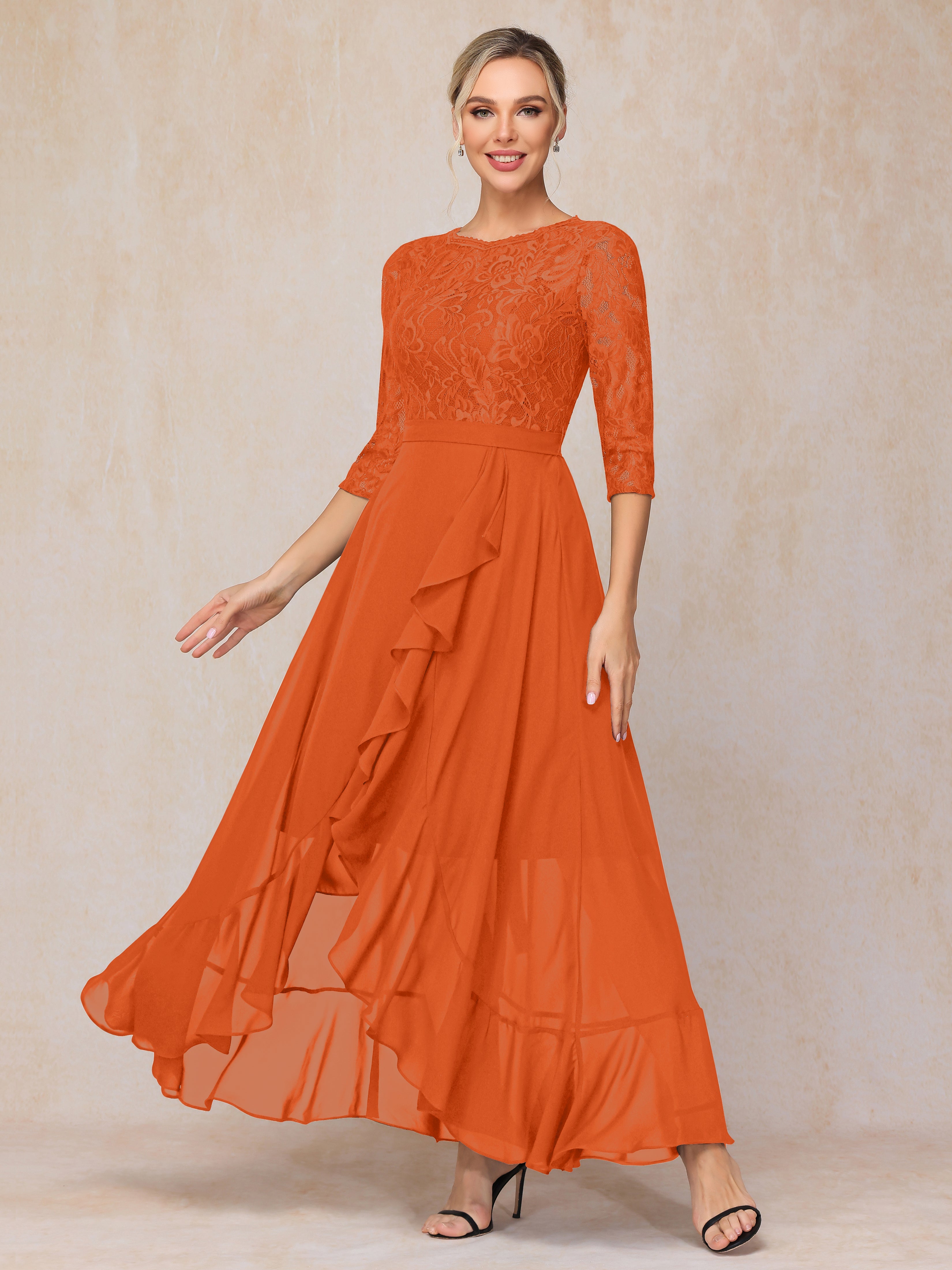 Ankle Length Short Sleeves Chiffon Lace Mother Of The Groom Dress