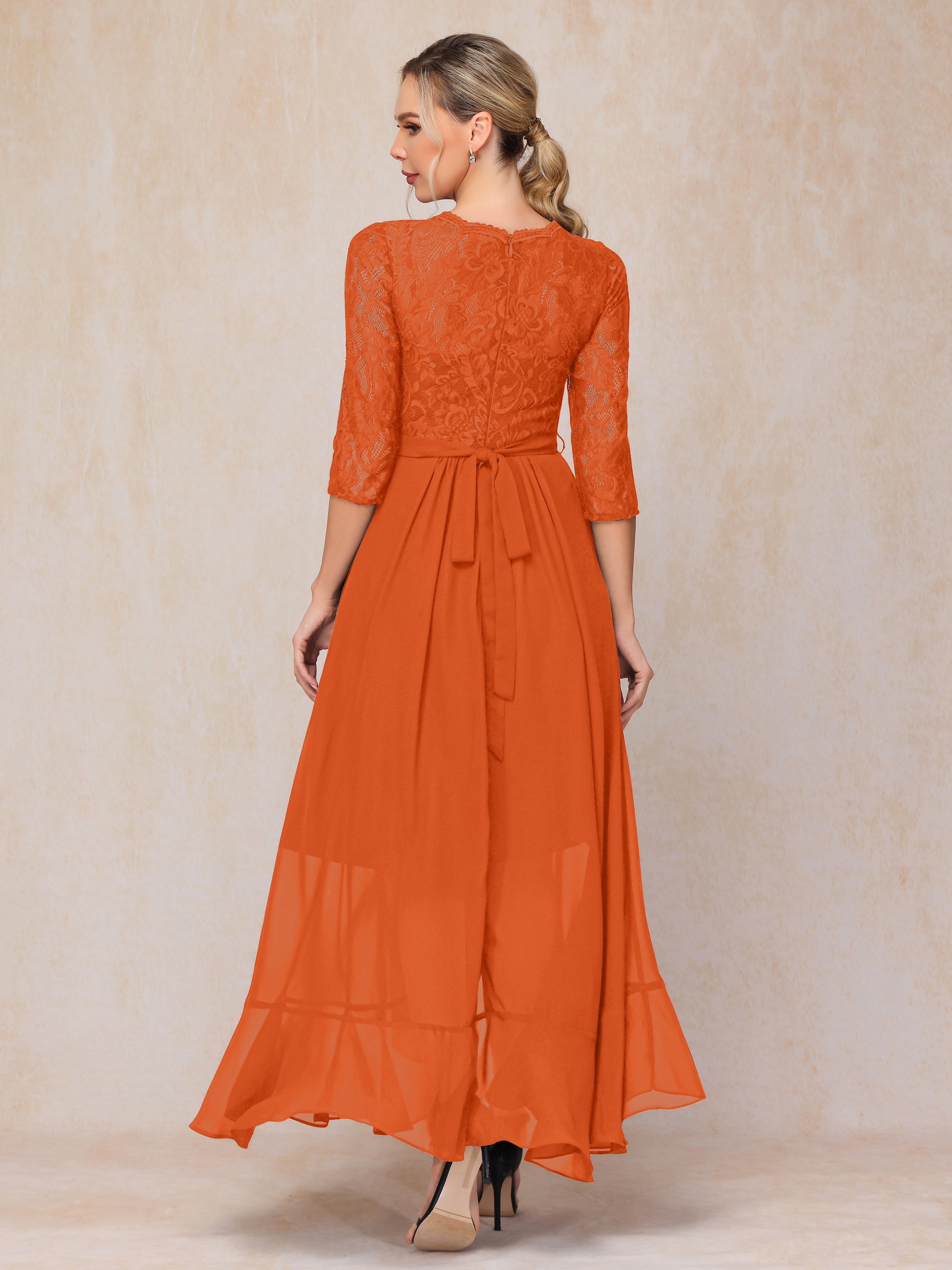 Ankle Length Short Sleeves Chiffon Lace Mother Of The Groom Dress