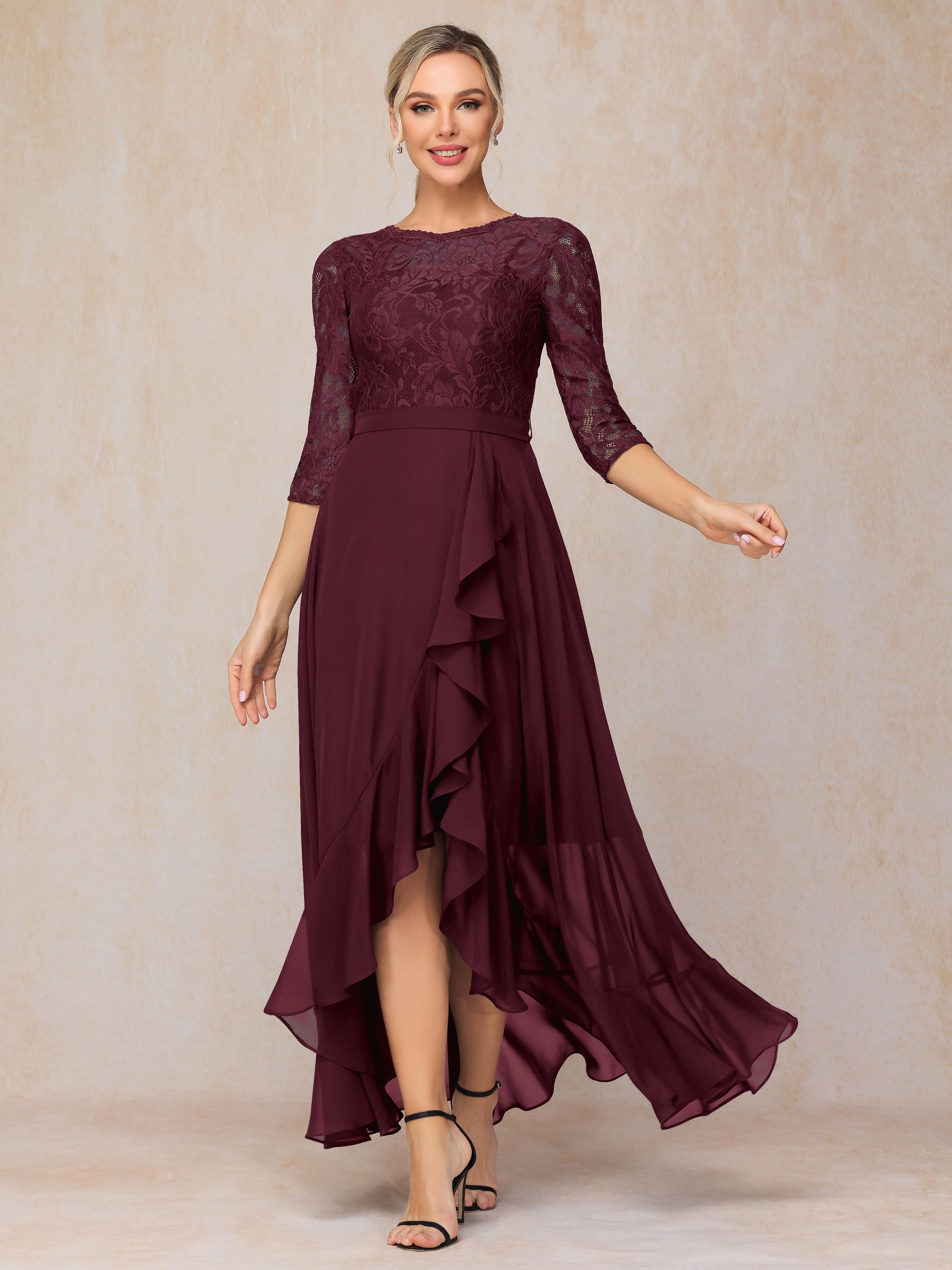 Ankle Length Short Sleeves Chiffon Lace Mother Of The Groom Dress