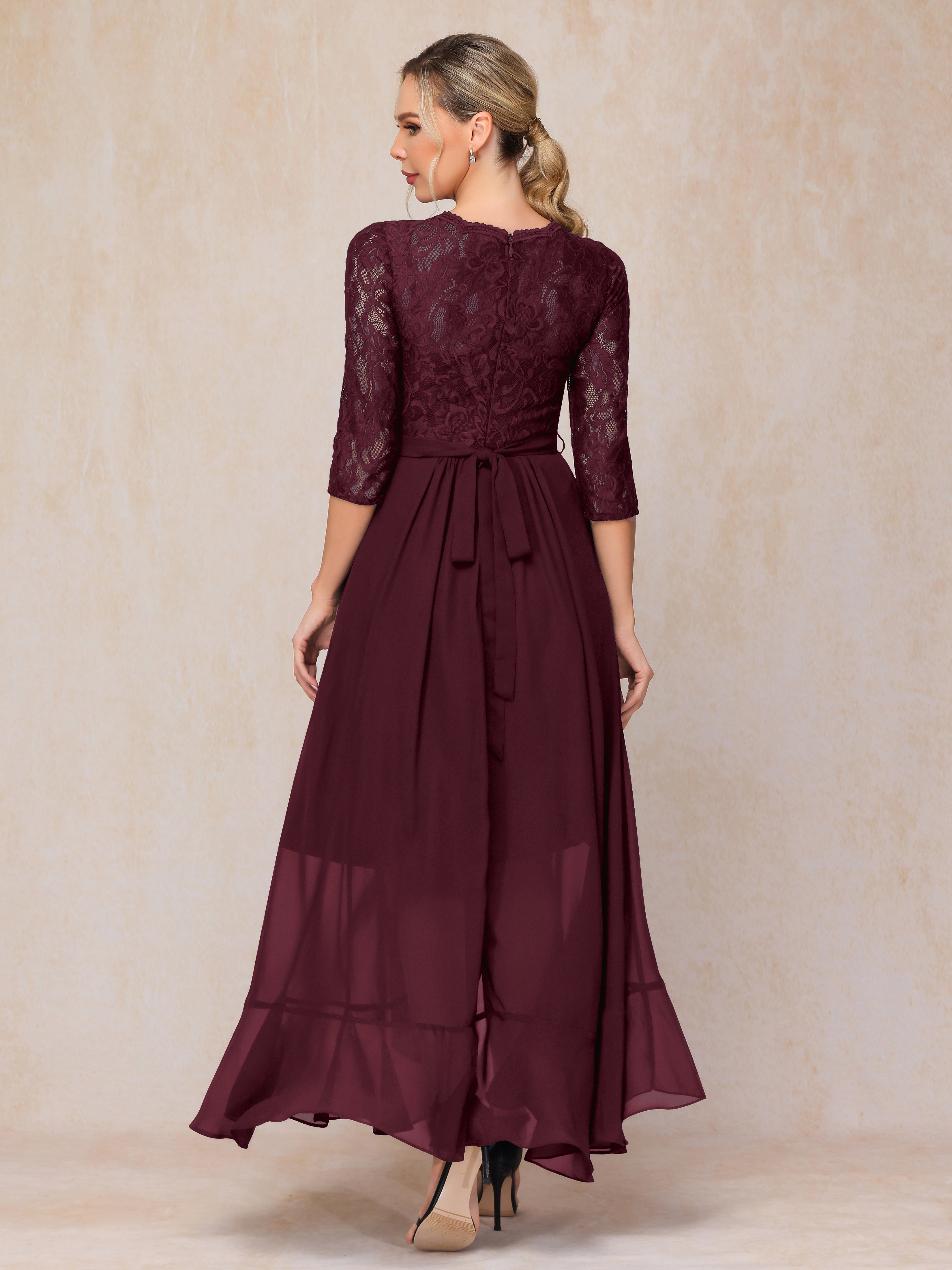 Ankle Length Short Sleeves Chiffon Lace Mother Of The Groom Dress