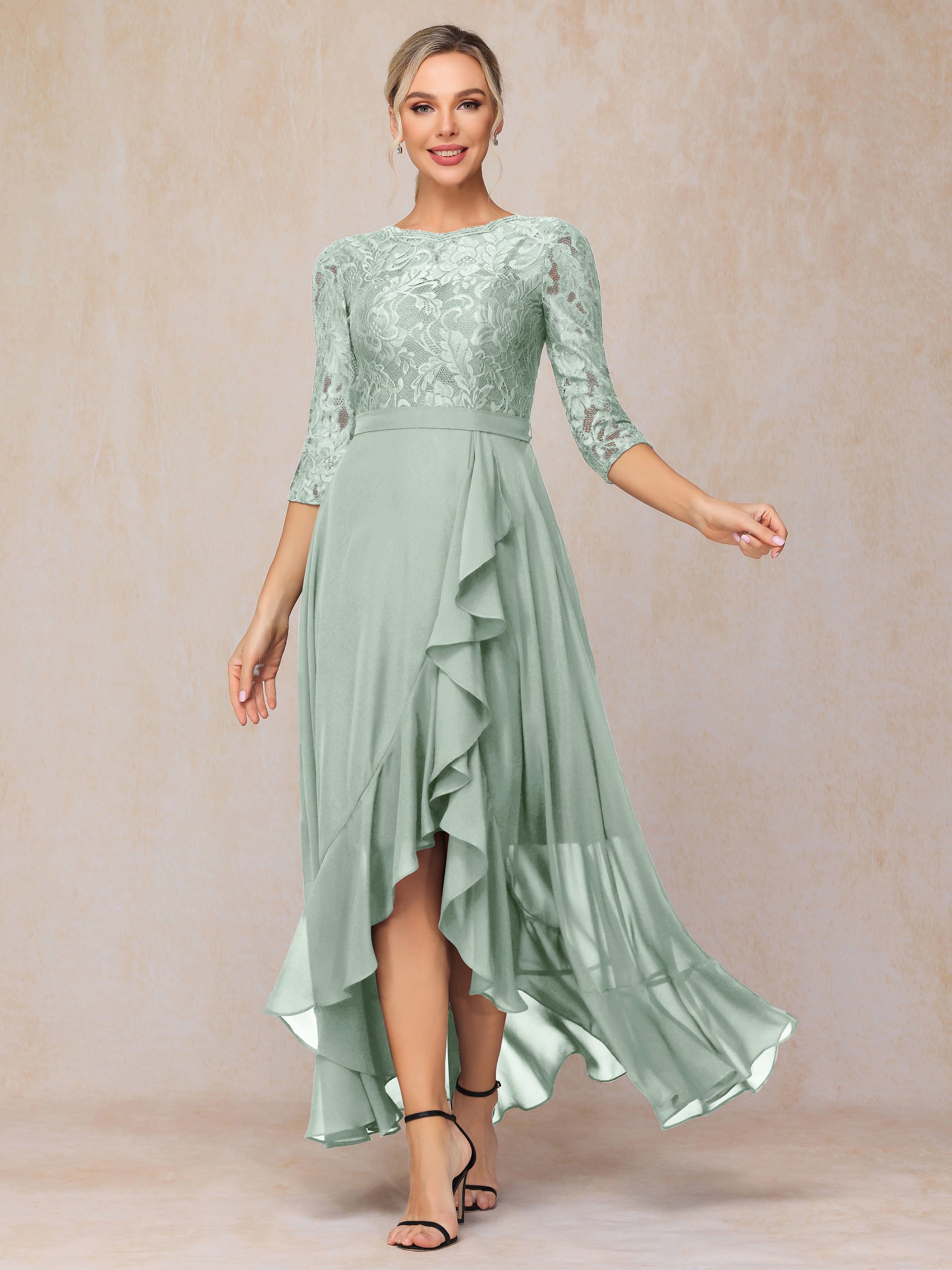 Ankle Length Short Sleeves Chiffon Lace Mother Of The Groom Dress