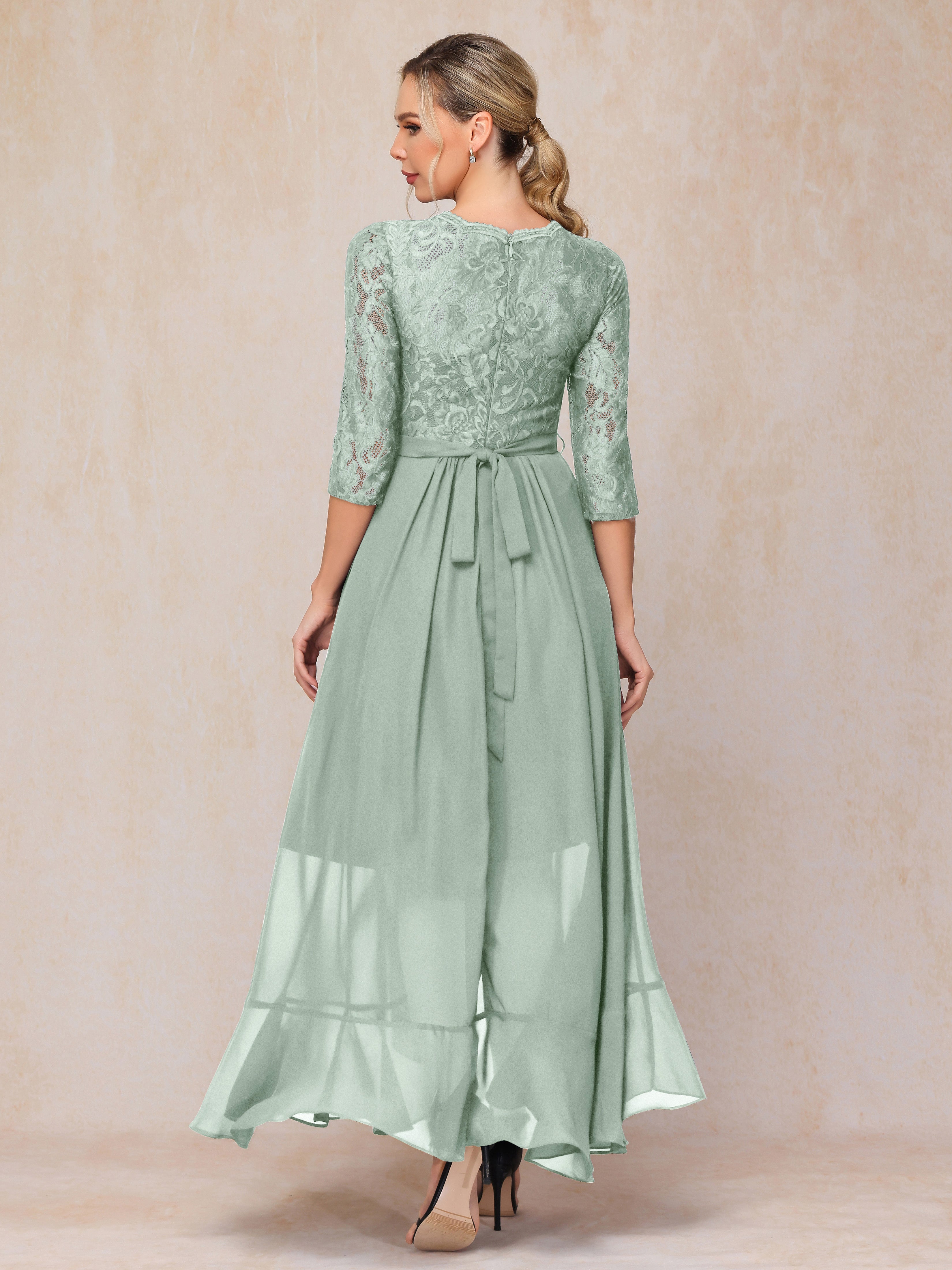 Ankle Length Short Sleeves Chiffon Lace Mother Of The Groom Dress