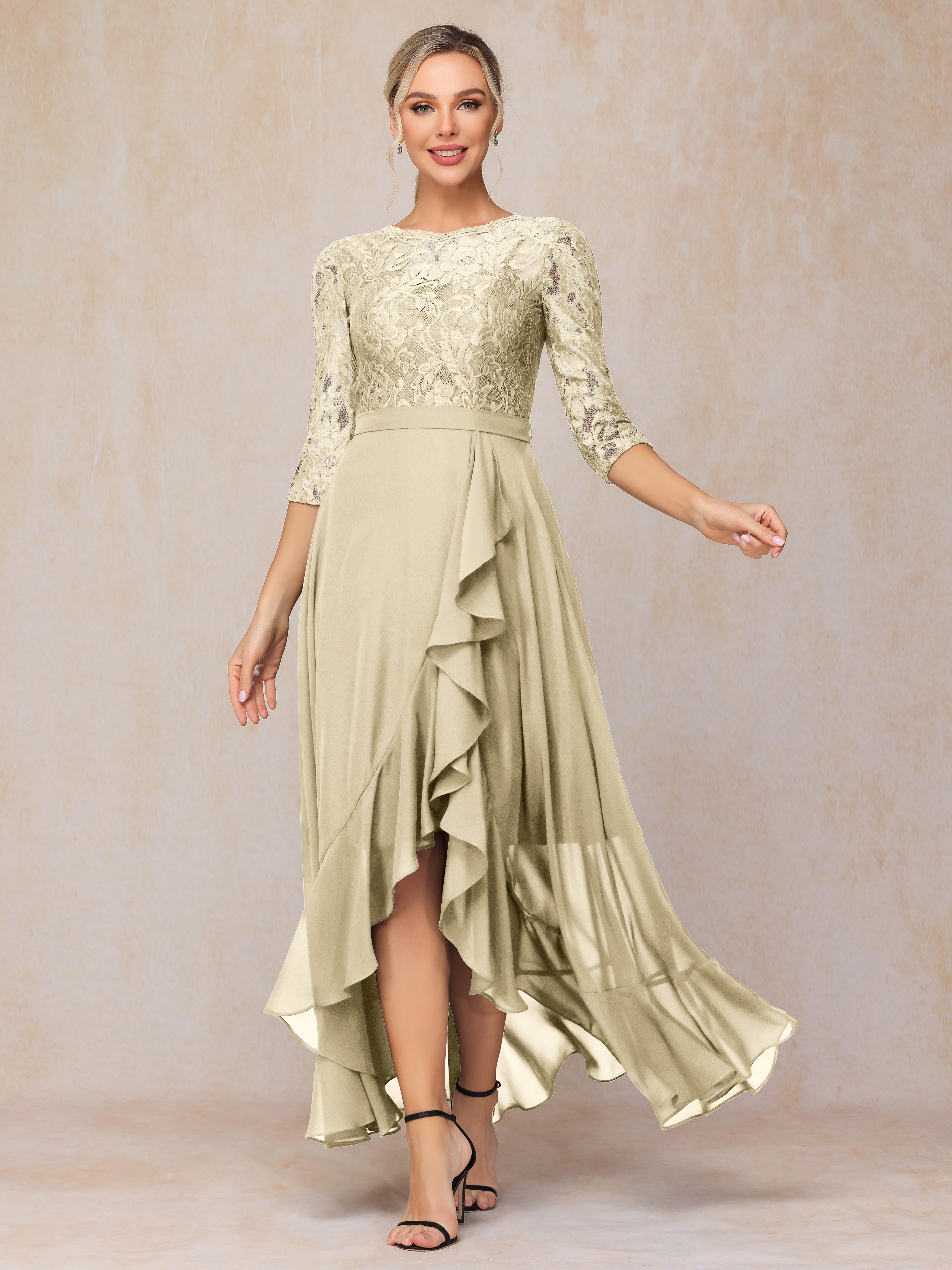 Ankle Length Short Sleeves Chiffon Lace Mother Of The Groom Dress