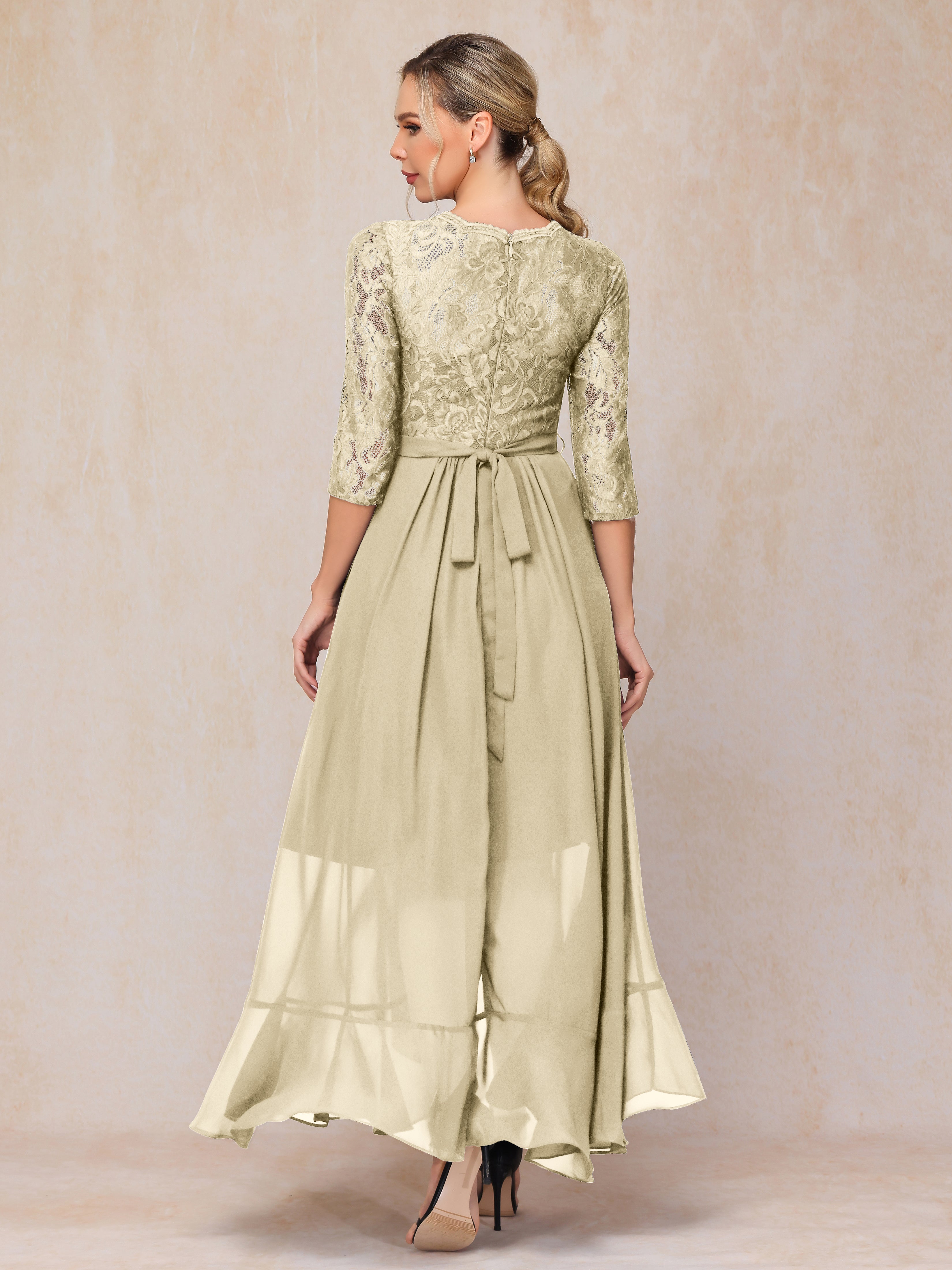 Ankle Length Short Sleeves Chiffon Lace Mother Of The Groom Dress