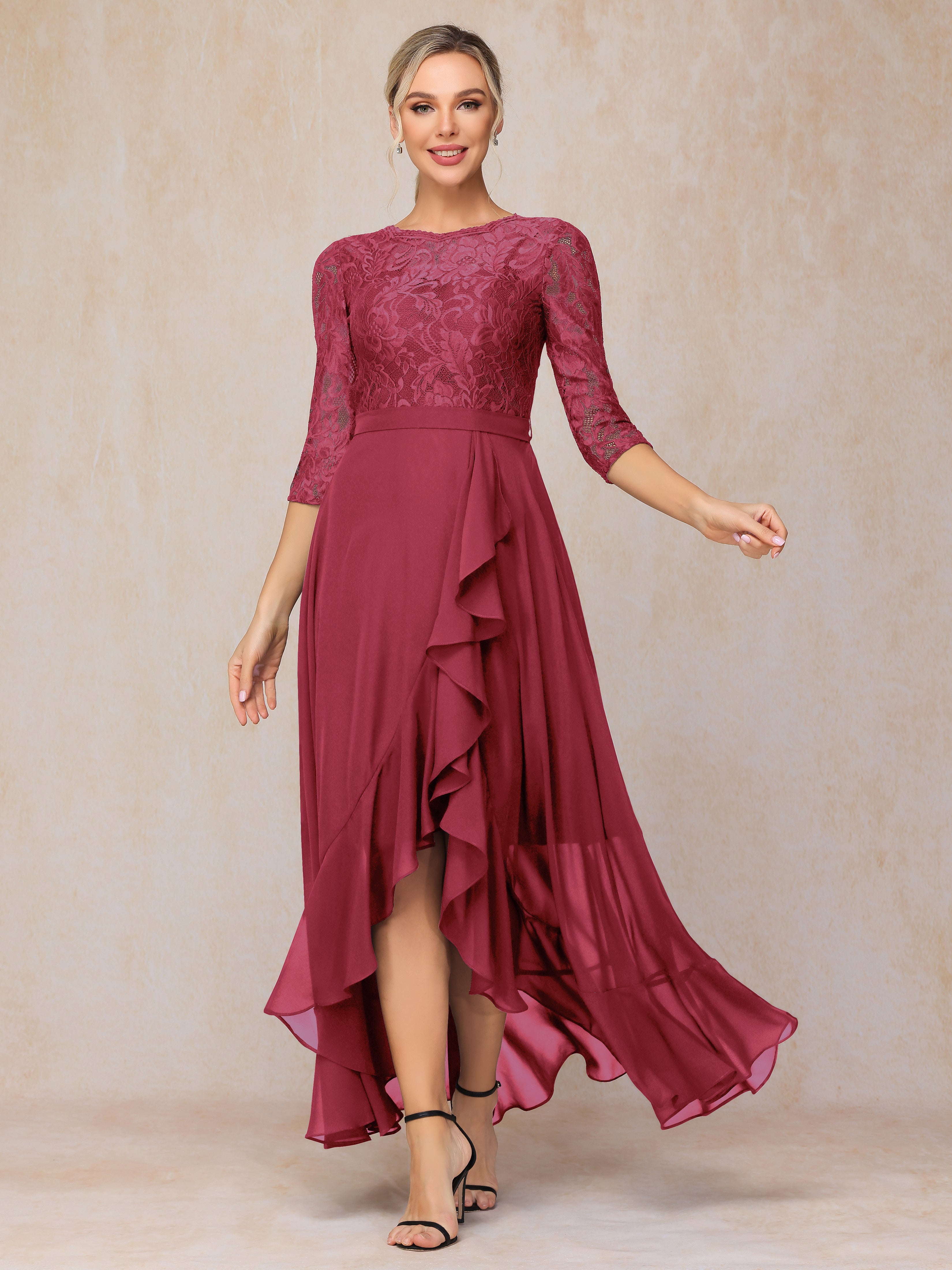 Ankle Length Short Sleeves Chiffon Lace Mother Of The Groom Dress