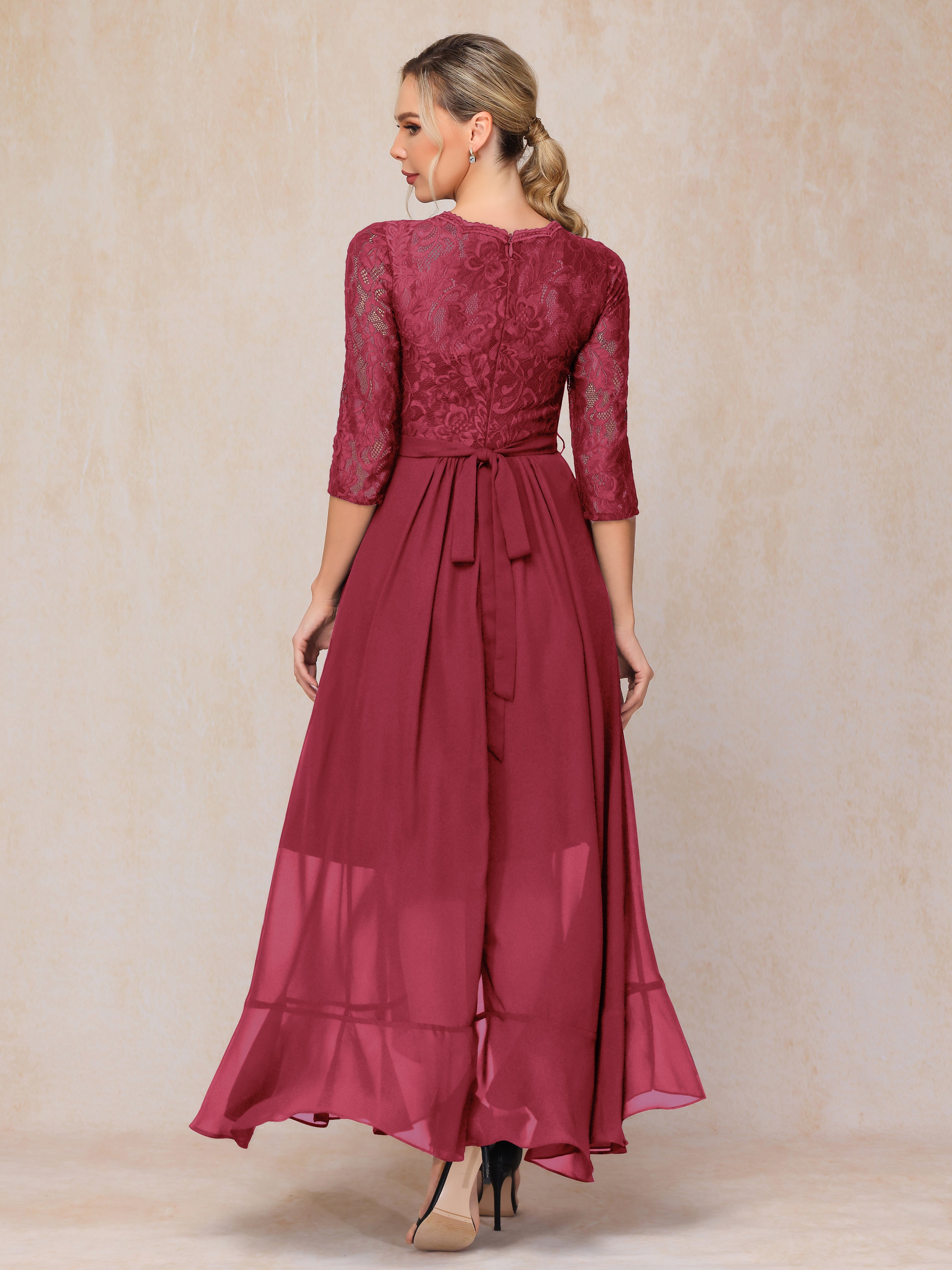 Ankle Length Short Sleeves Chiffon Lace Mother Of The Groom Dress