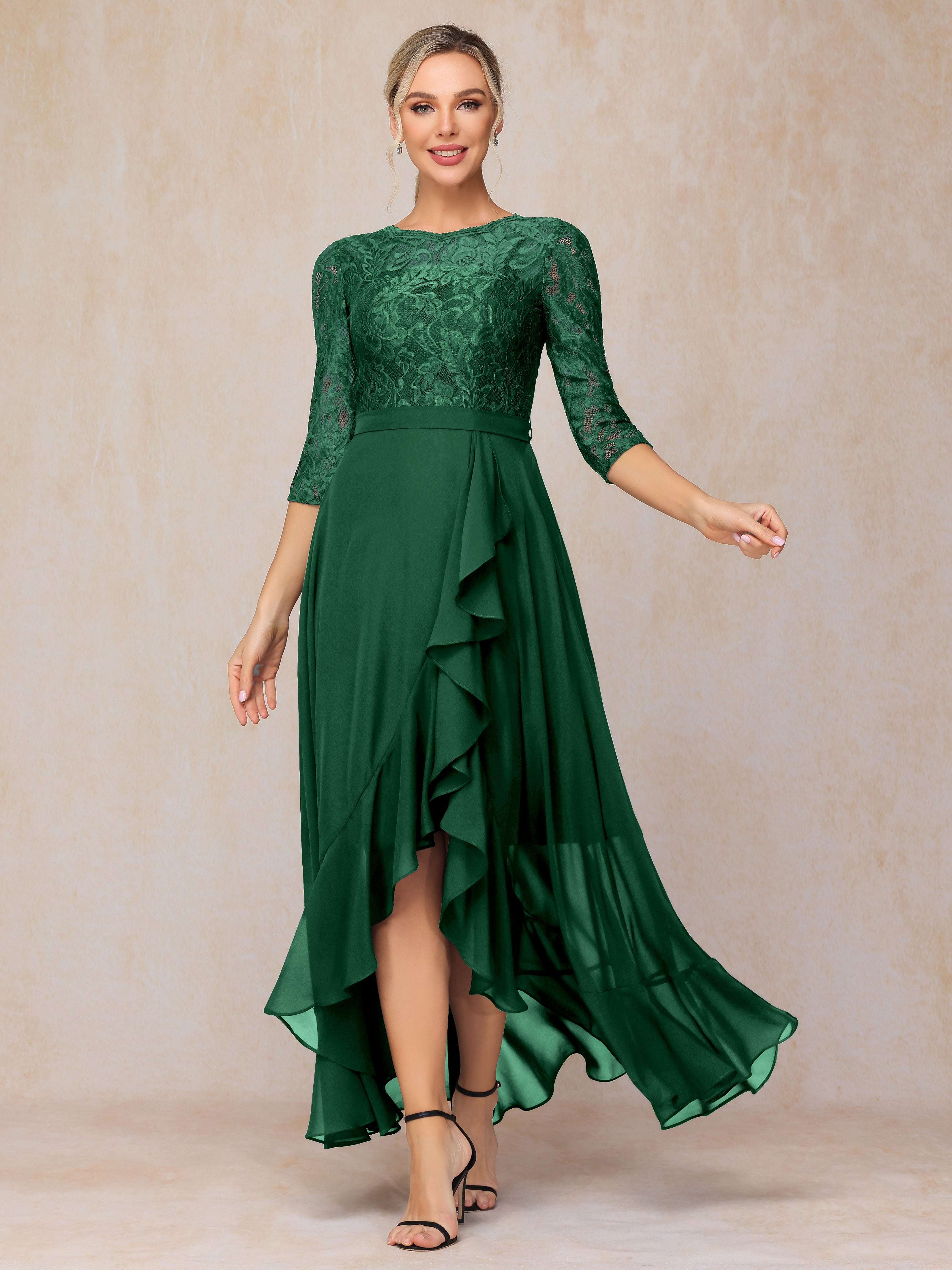 Ankle Length Short Sleeves Chiffon Lace Mother Of The Groom Dress