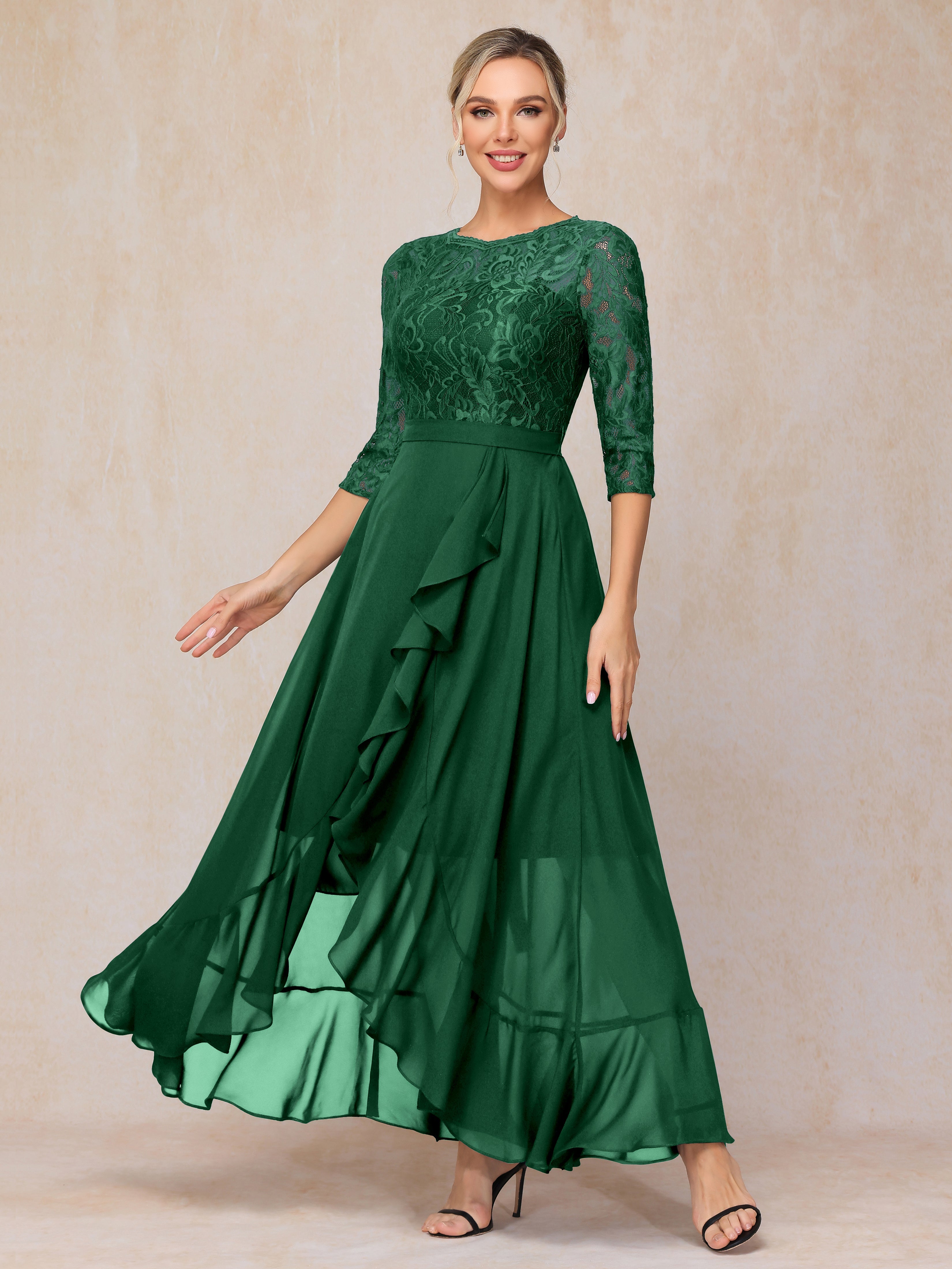 Ankle Length Short Sleeves Chiffon Lace Mother Of The Groom Dress