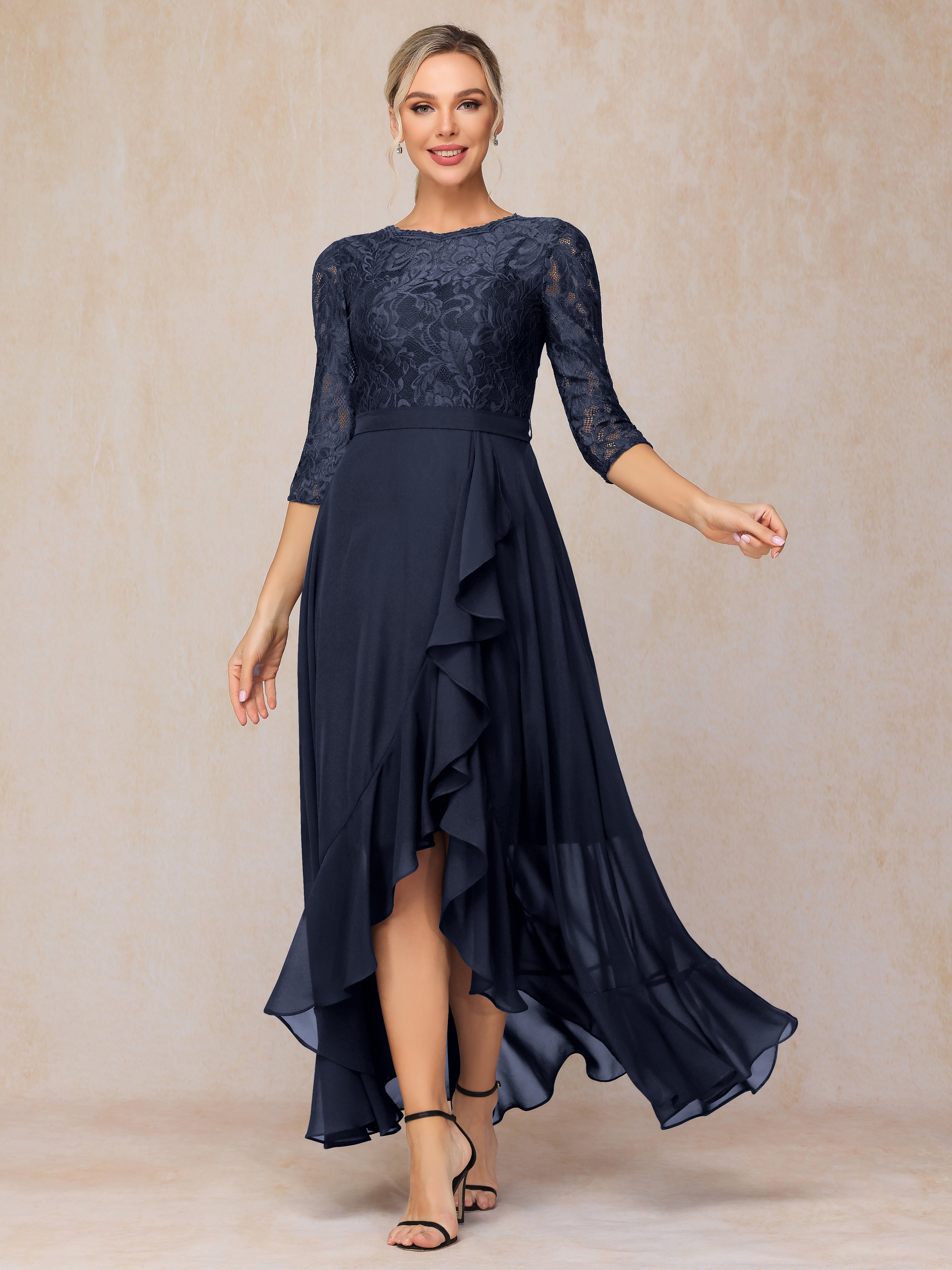 Ankle Length Short Sleeves Chiffon Lace Mother Of The Groom Dress