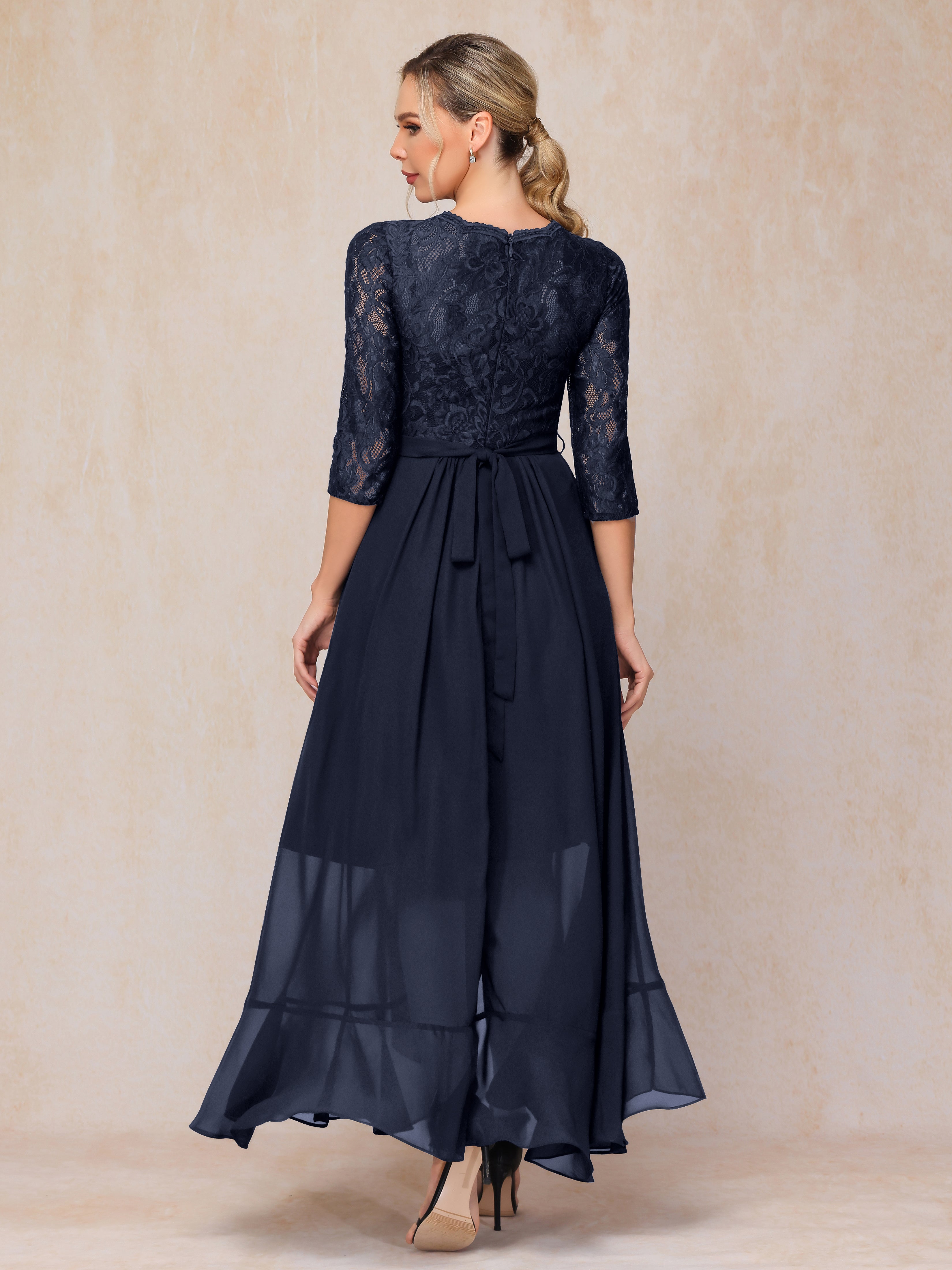 Ankle Length Short Sleeves Chiffon Lace Mother Of The Groom Dress